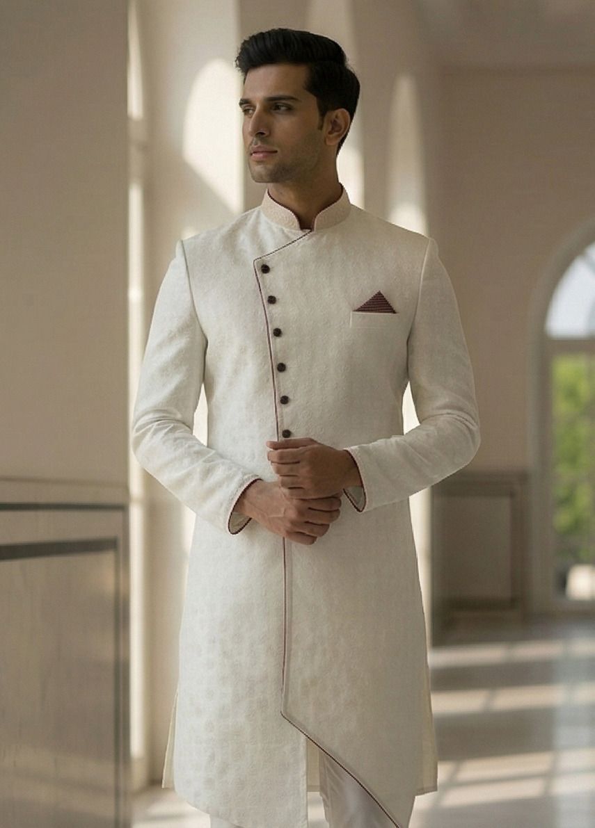 REBELIKA AI PRITAM Embellished, Self Design Sherwani