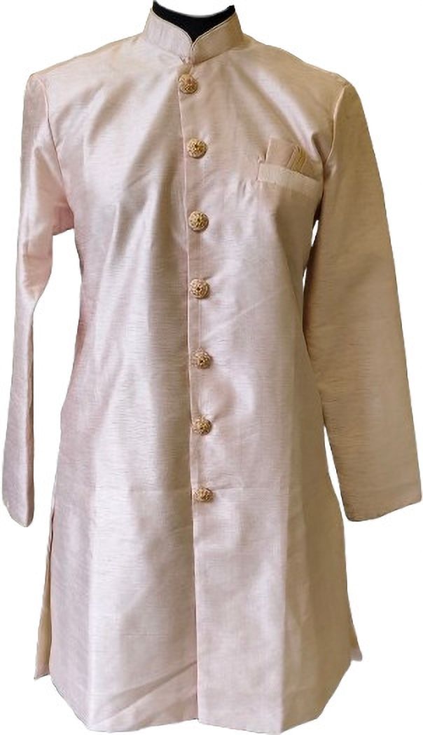 Desi Butik DesiButik Men's Pink Silk Blend Statement Making Sherwani with Pant DBOS1046 Solid Sherwani-picture-13