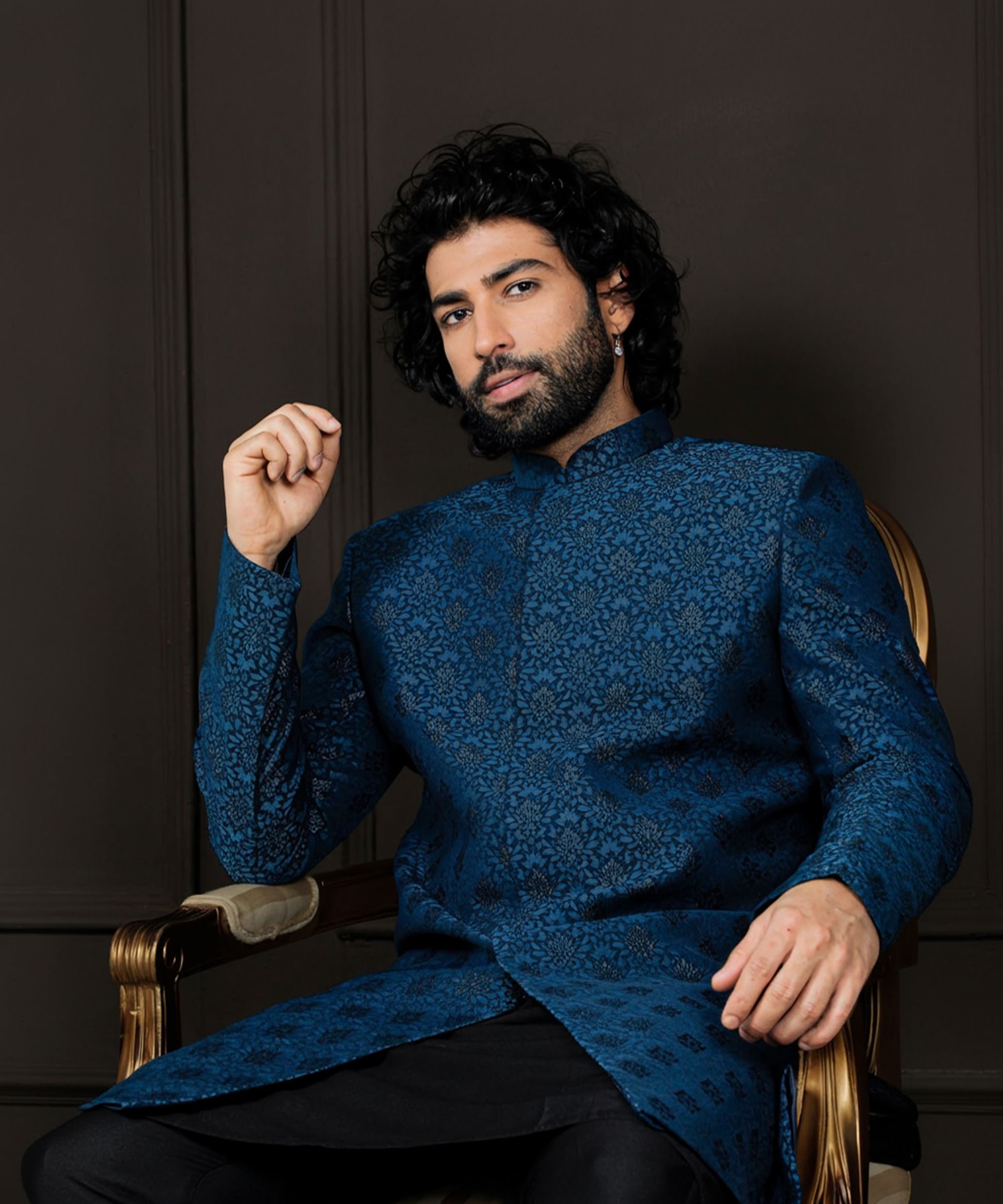 VASTRAMAY Silk Blend Jacquard Indo Western, Kurta And Pant style Pyjama for Men Self Design, Woven Sherwani-picture-10