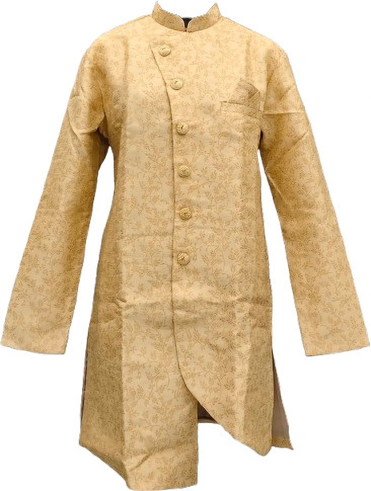 Desi Butik DesiButik Men's Beige Silk Blend Classic Sherwani with Pant DBOS1073 Embellished Sherwani-image-8