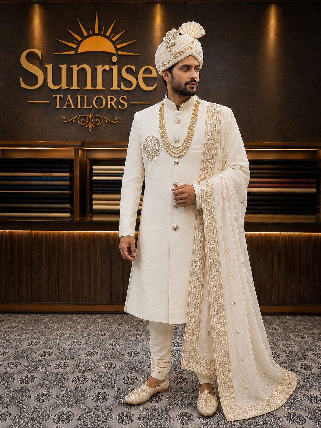 SUNRISEFashion Wedding Sherwani Mens Embroidered Sherwani-picture-17
