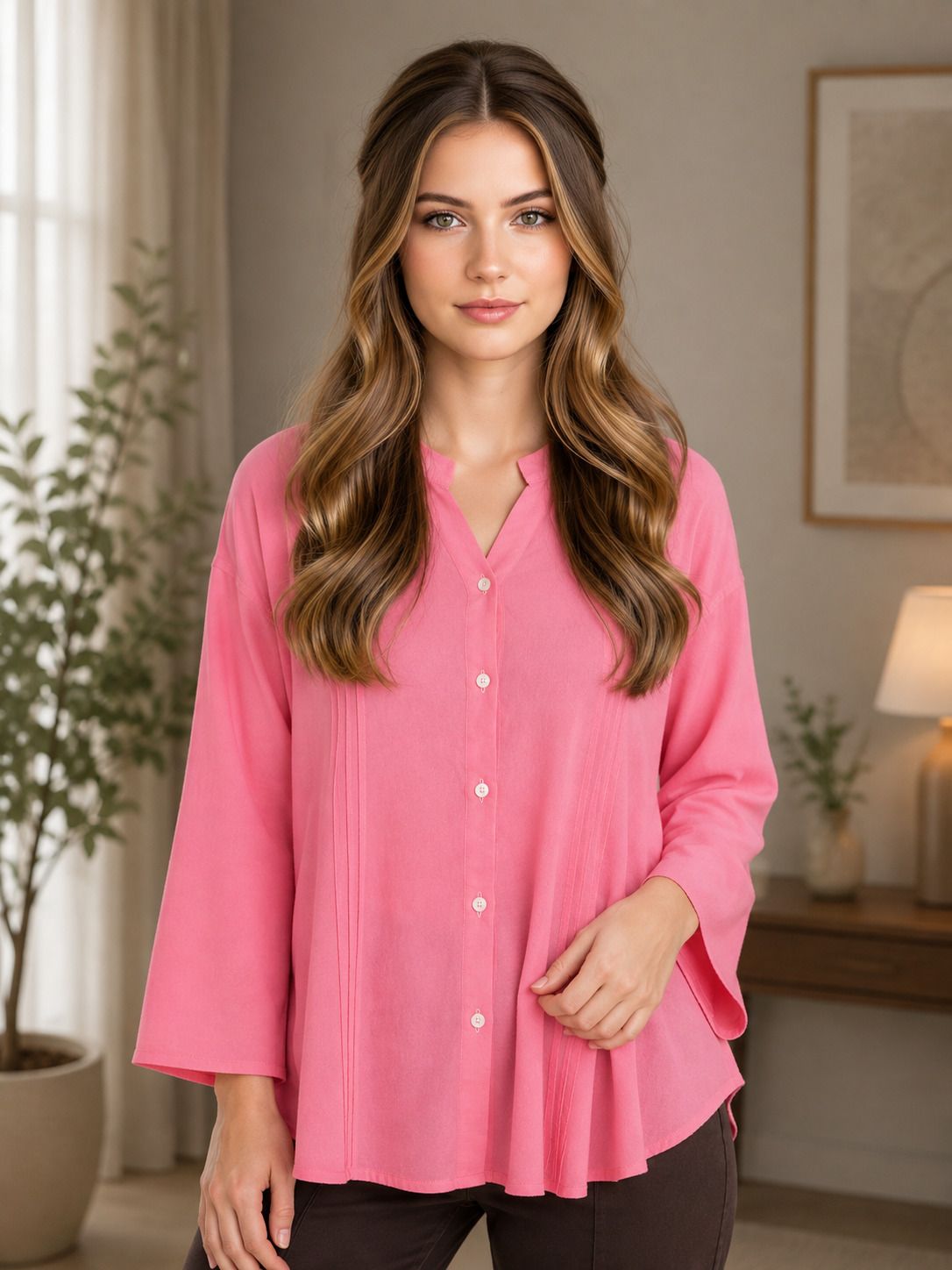 bhavya exports Women Regular Fit Solid Cut Away Collar Casual Shirt-picture-31