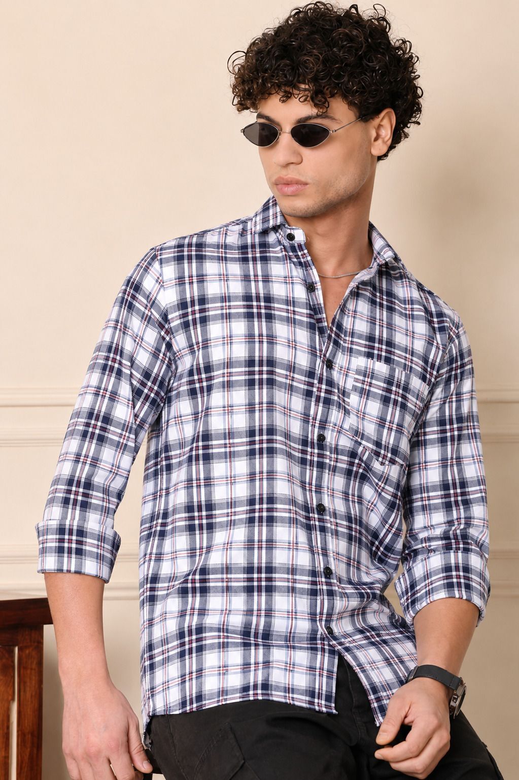 metronaut Men Regular Fit Checkered Spread Collar Casual Shirt-picture-33