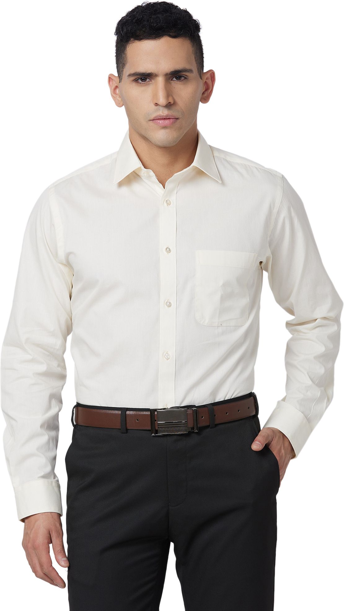 raymond Men Slim Fit Solid Cut Away Collar Formal Shirt-picture-12