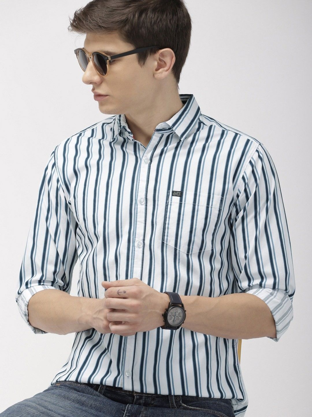 the indian garage co. Men Slim Fit Striped Spread Collar Casual Shirt-picture-23