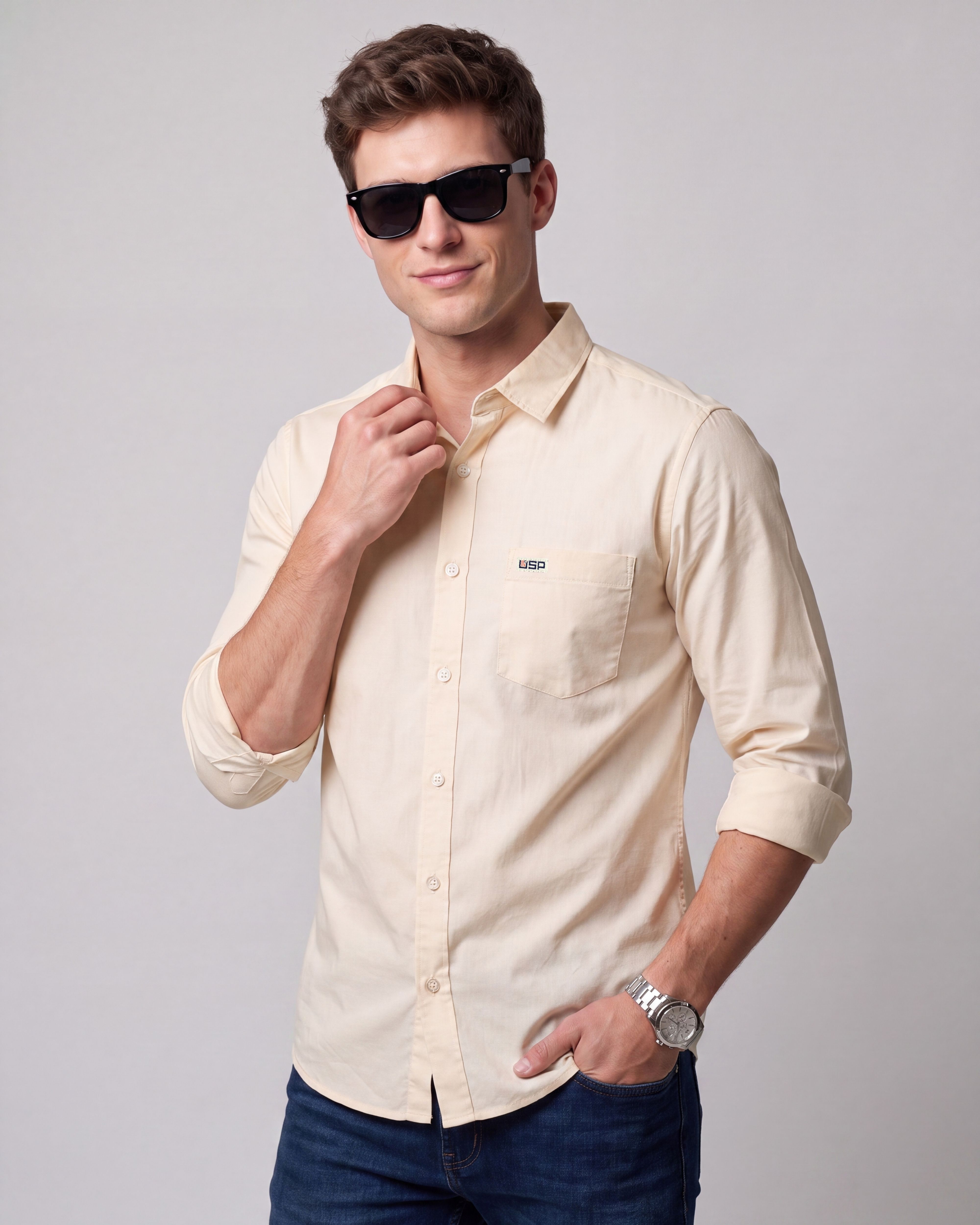 u.s. pitchers Men Slim Fit Solid Spread Collar Casual Shirt-picture-11