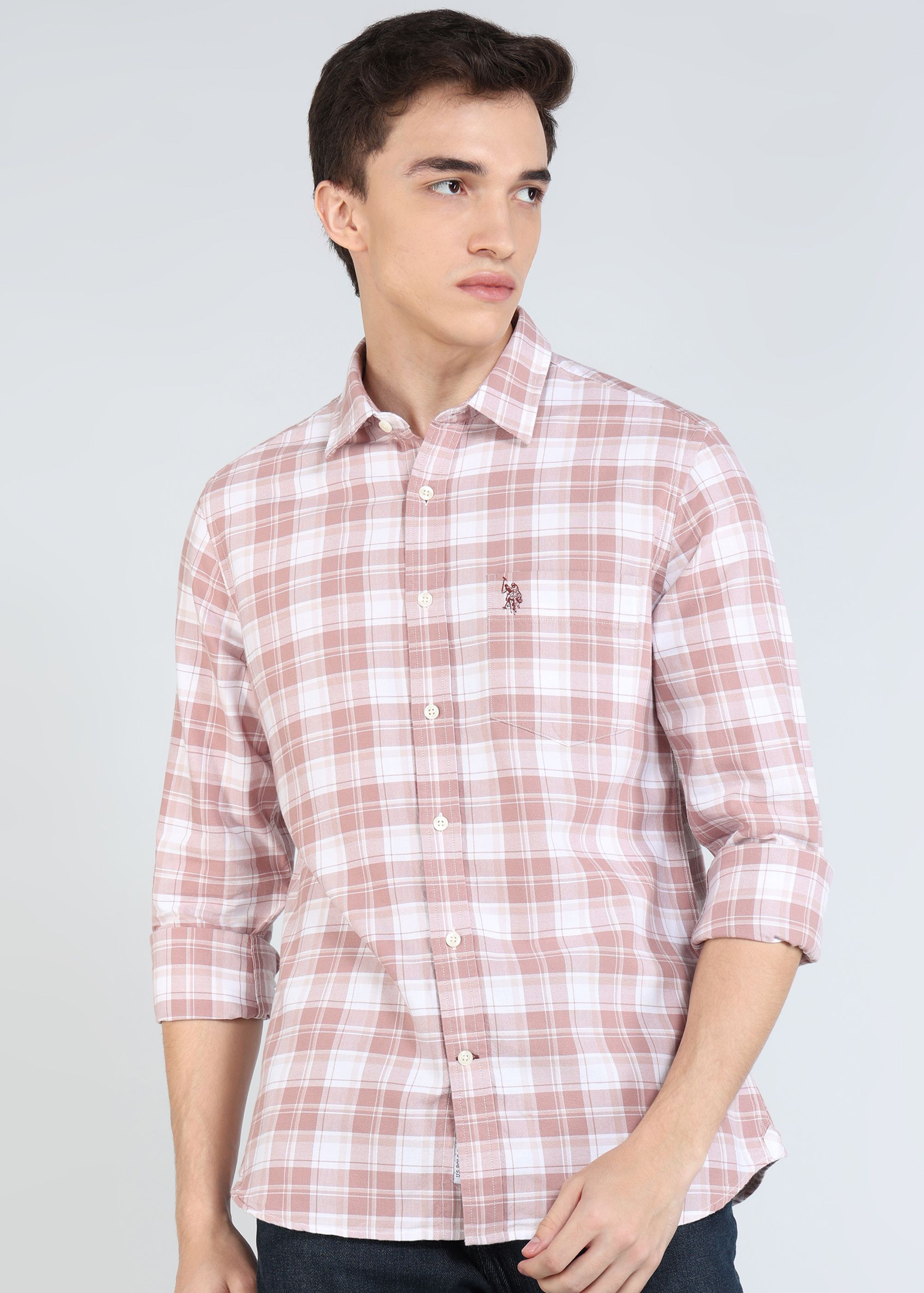 u.s. polo assn. Men Tailored Fit Checkered Cut Away Collar Casual Shirt-picture-12