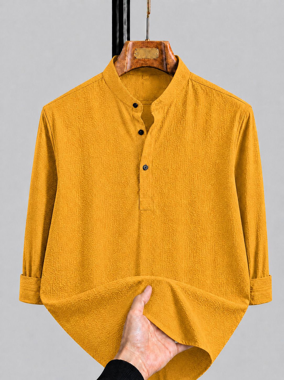 combraided Solid Cotton Blend Straight Kurta for Men-picture-25