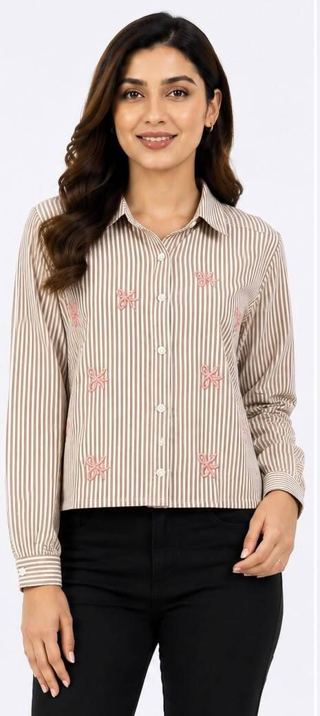 Women Regular Fit Striped Spread Collar Formal Shirt-image-5