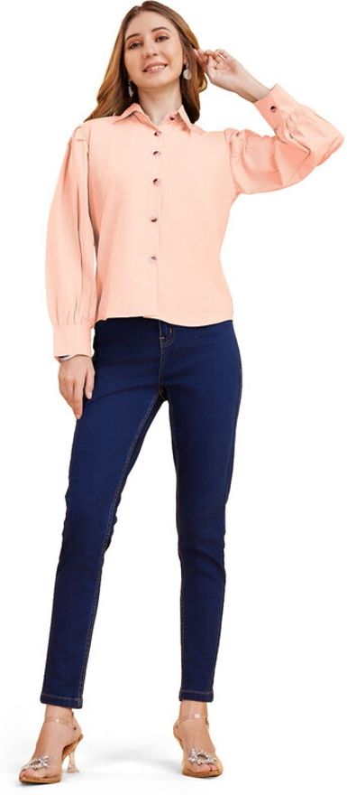the nari fashion brand Women Regular Fit Solid Ribbed Collar Casual Shirt-picture-36