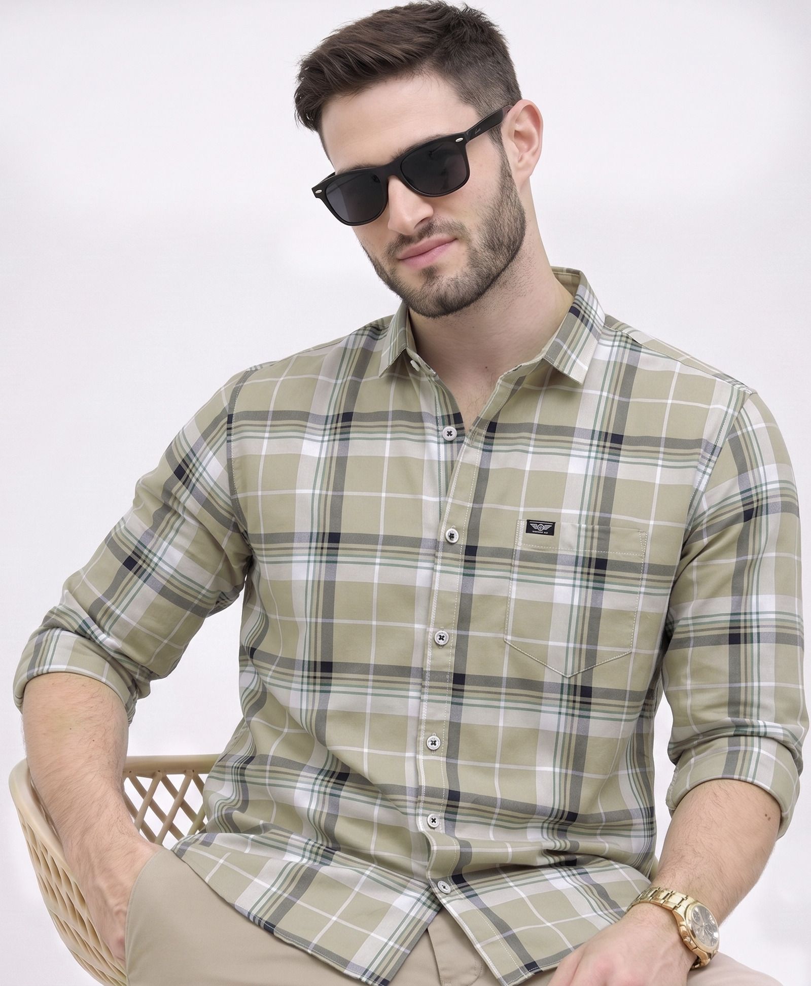 metronaut Men Regular Fit Checkered Spread Collar Casual Shirt-picture-17