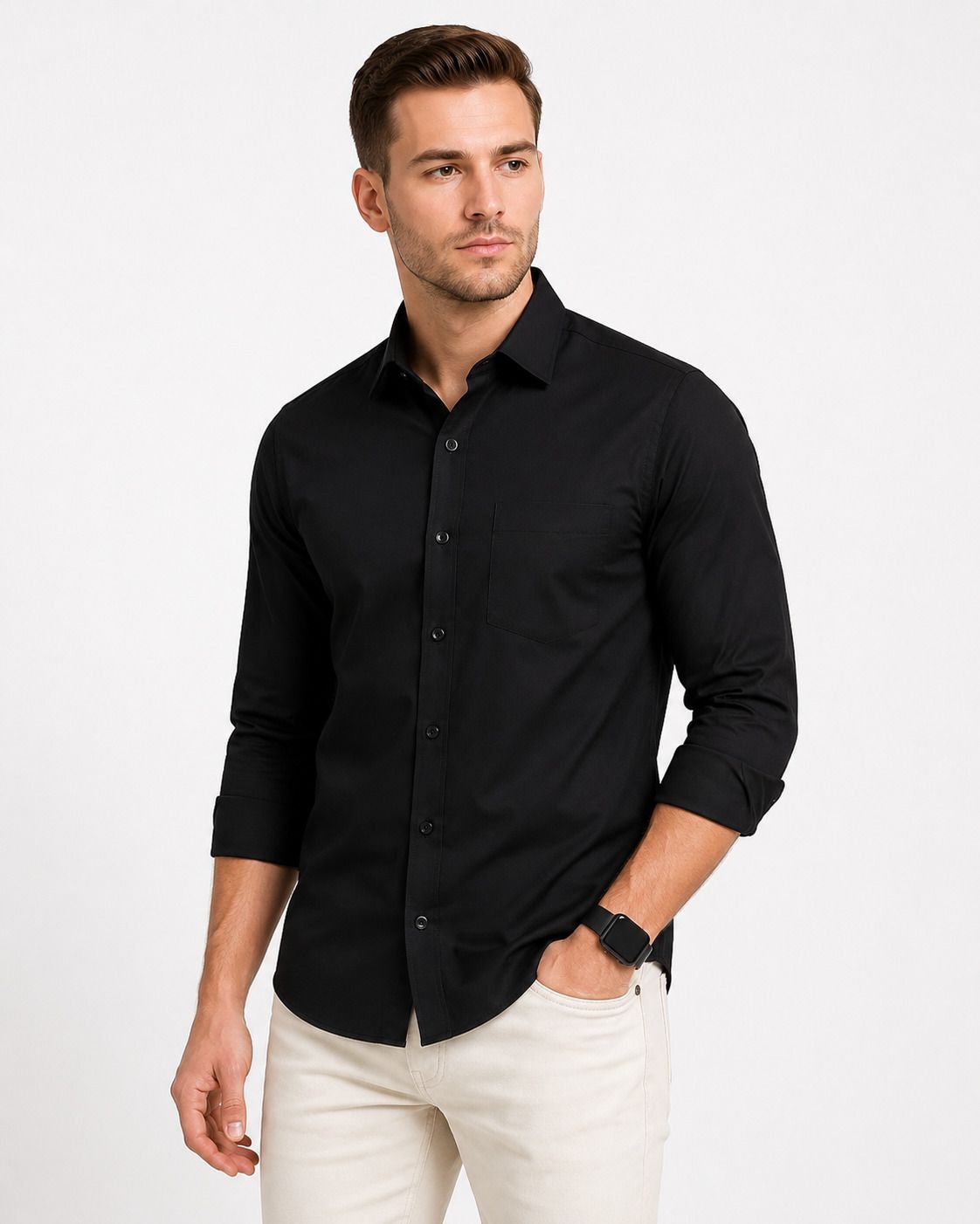 indiakart Men Slim, Tailored Fit Solid Spread Collar Casual Shirt-picture-20
