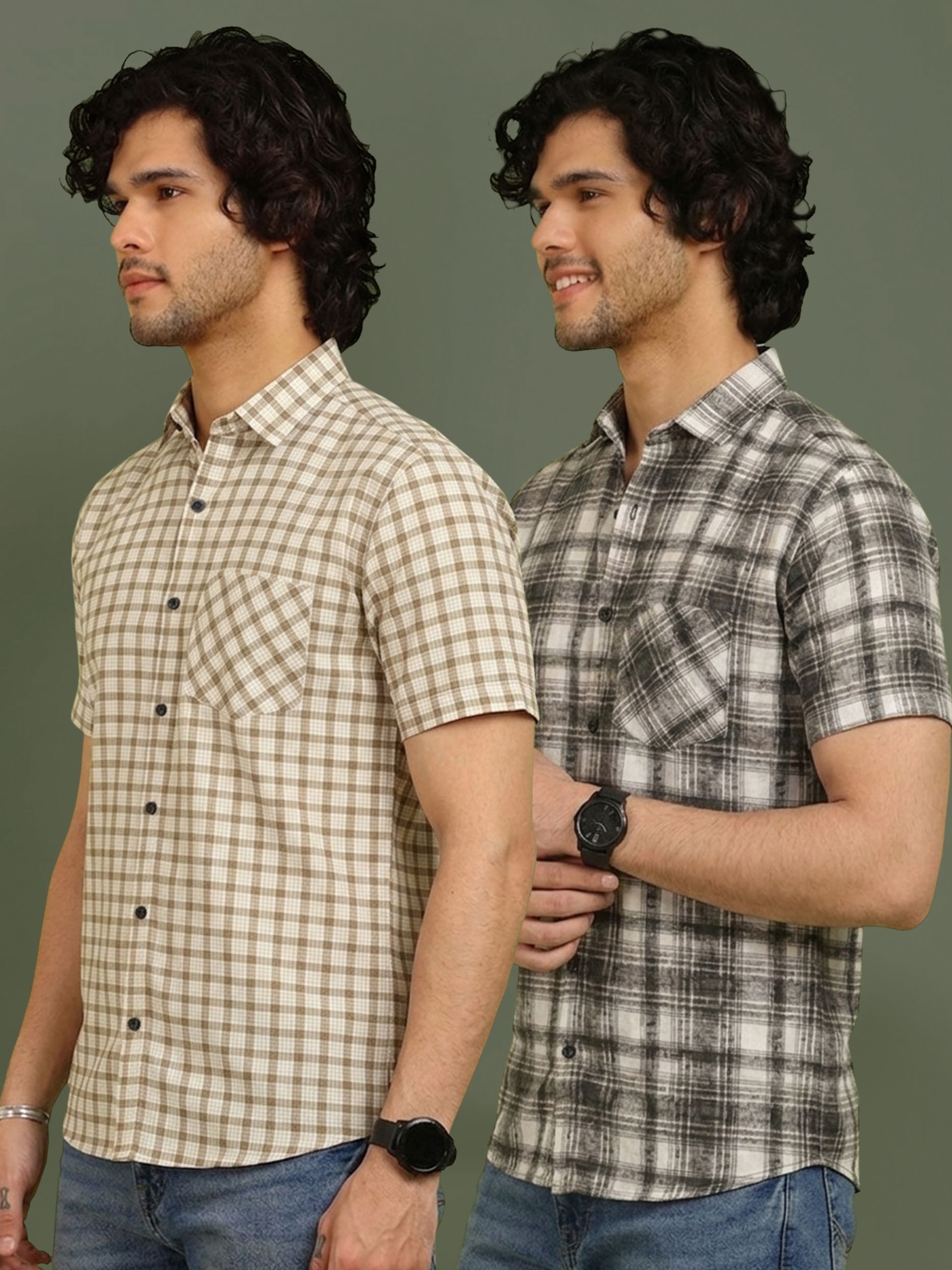 metronaut Men Regular Fit Checkered Spread Collar Casual Shirt-picture-35