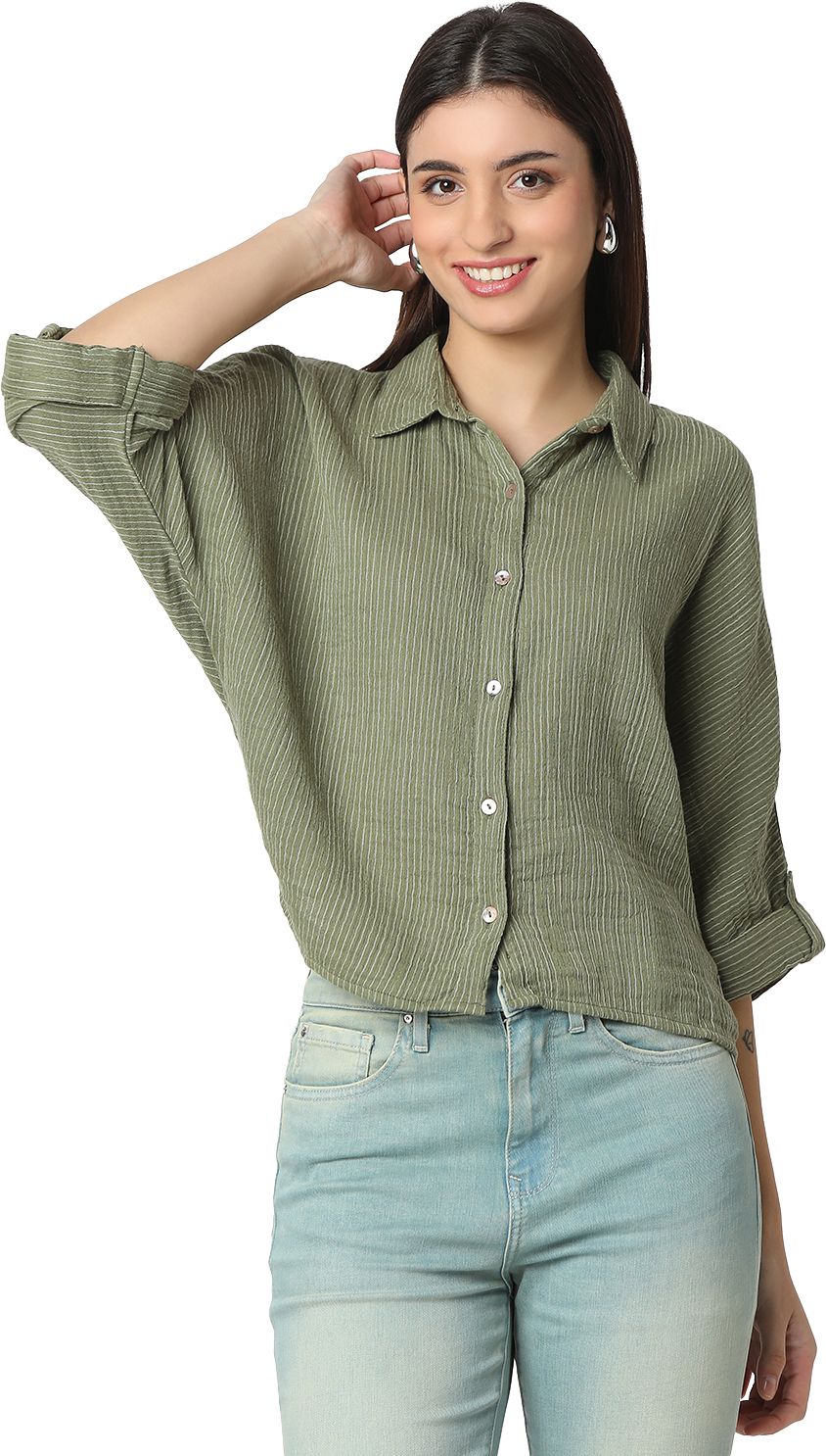 Women Boxy Fit Striped Casual Shirt-image-44