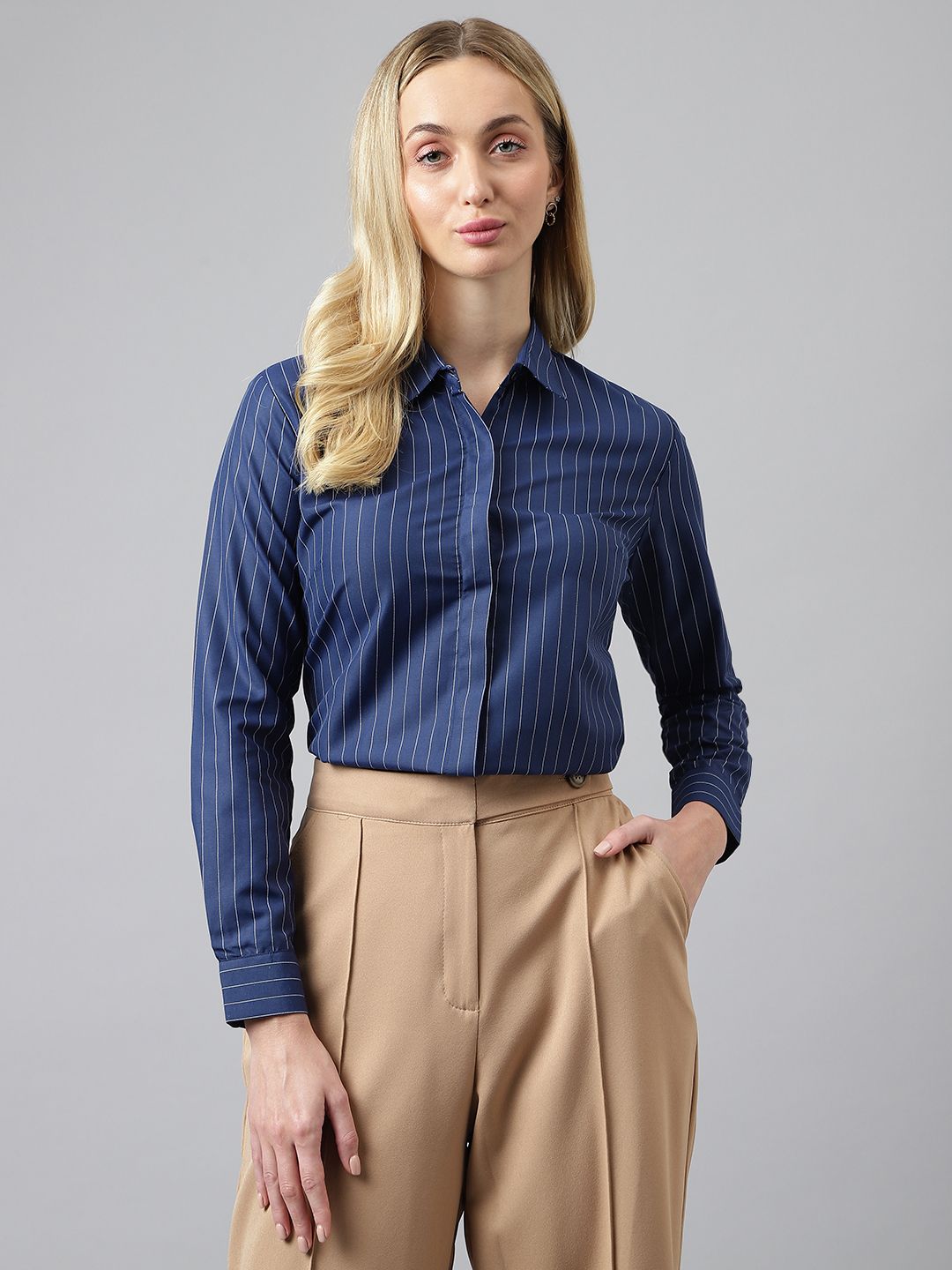 english navy Women Regular Fit Striped Spread Collar Formal Shirt-picture-19