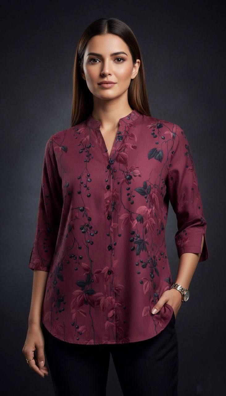 shirtop label Women Regular Fit Ethnic Motifs Mandarin Collar Casual Shirt-picture-24