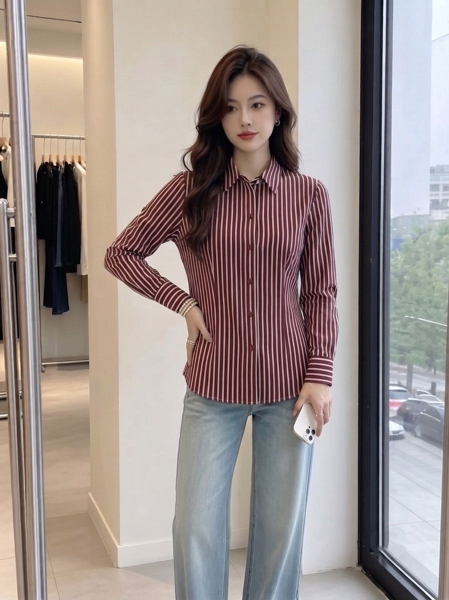 theclassictogs Women Slim Fit Striped Spread Collar Casual Shirt-picture-39