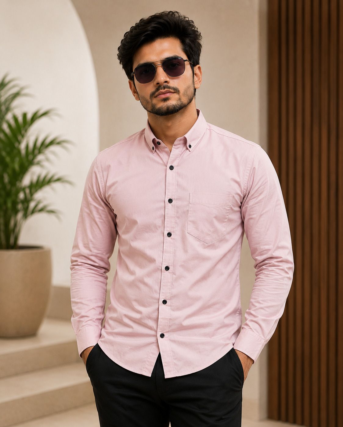 Men Tailored Fit Solid Button Down Collar Casual Shirt-image-38