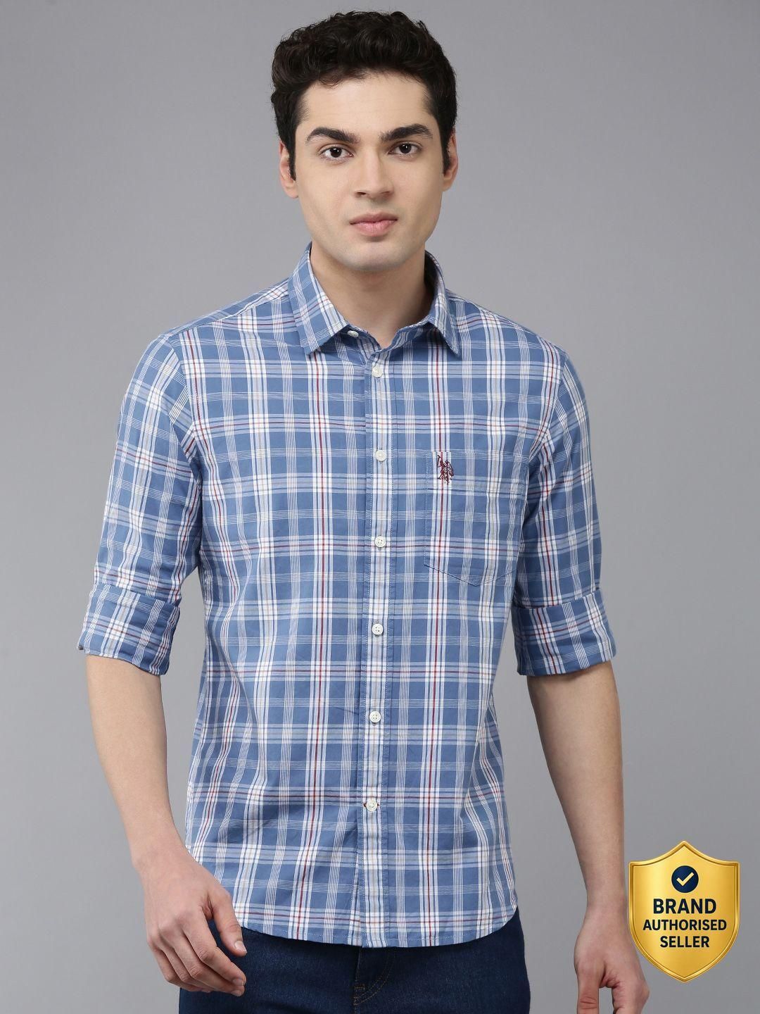 u.s. polo assn. Men Regular Fit Checkered Cut Away Collar Casual Shirt-picture-12