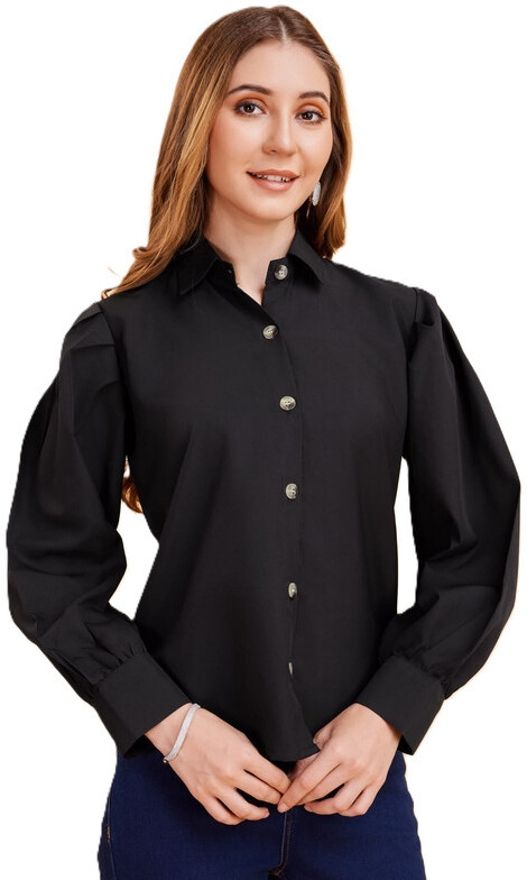 the nari fashion brand Women Regular Fit Solid Ribbed Collar Casual Shirt-picture-31