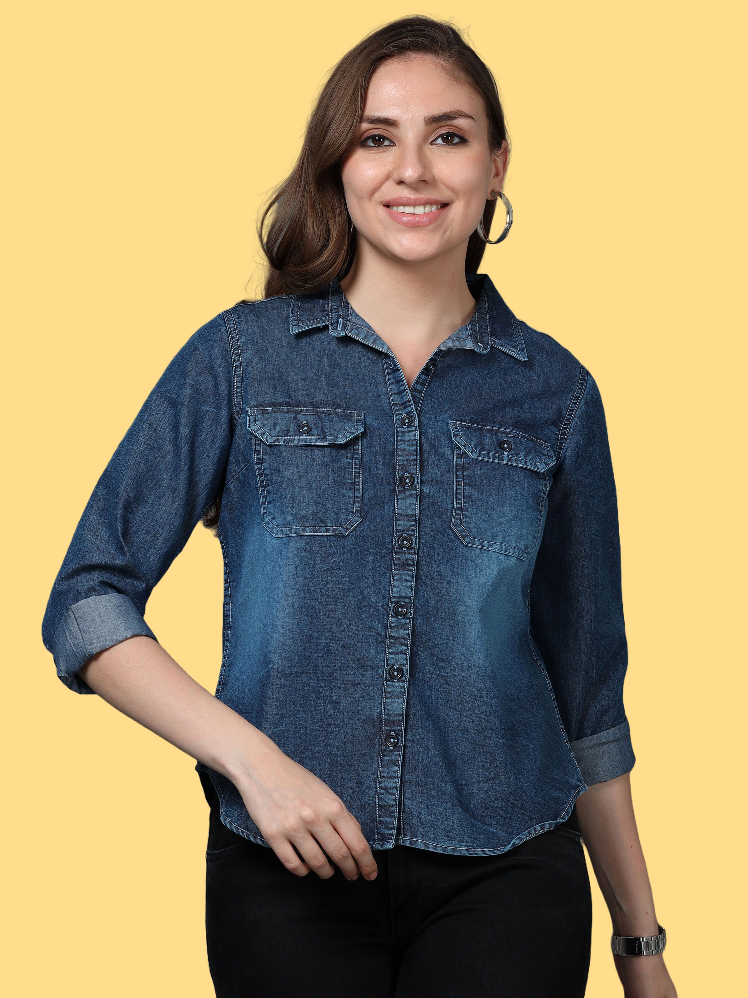cazzba Women Regular Fit Solid Cut Away Collar Casual Shirt-picture-14