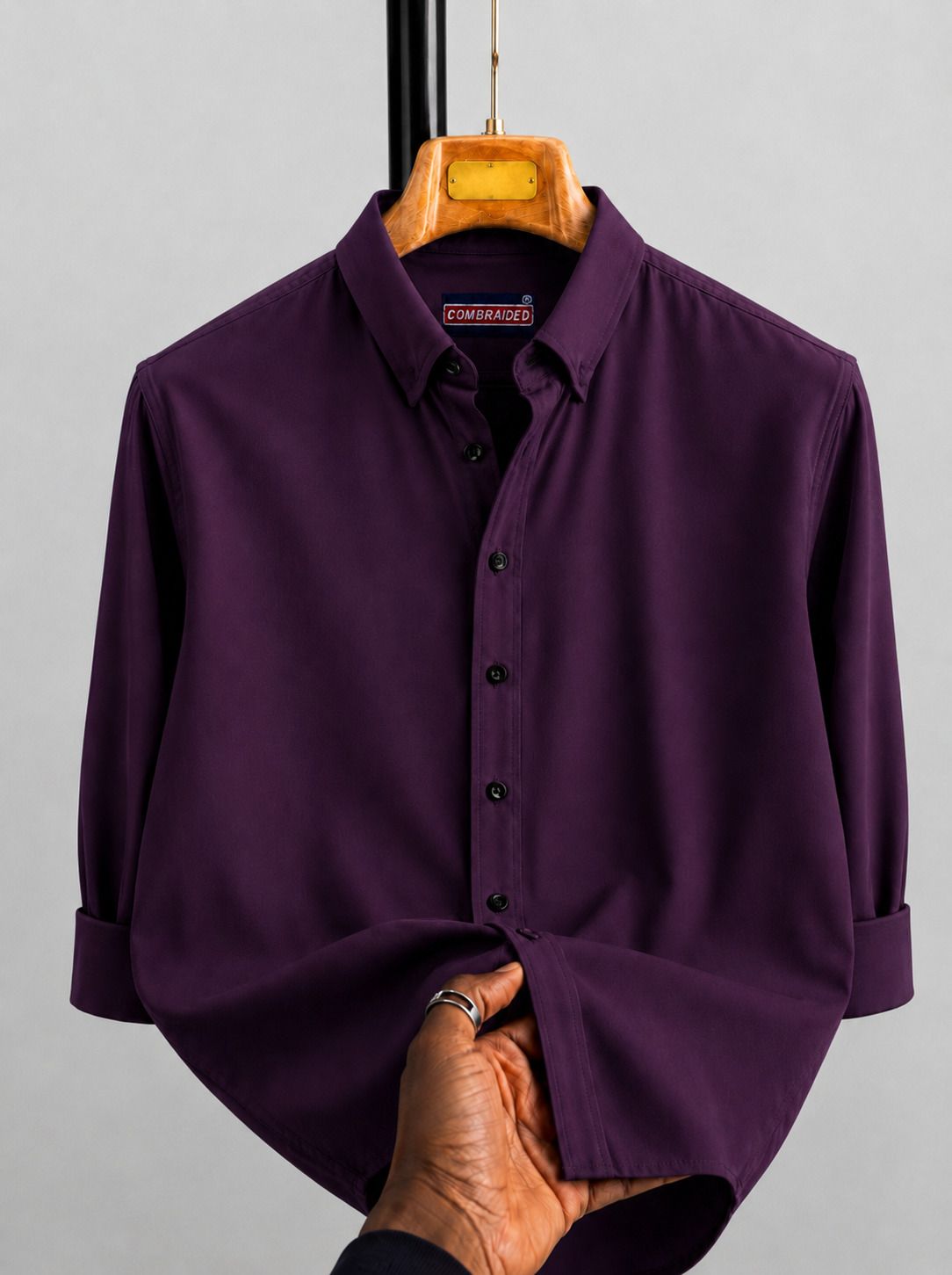 combraided Men Regular Fit Solid Spread Collar Casual Shirt-picture-20