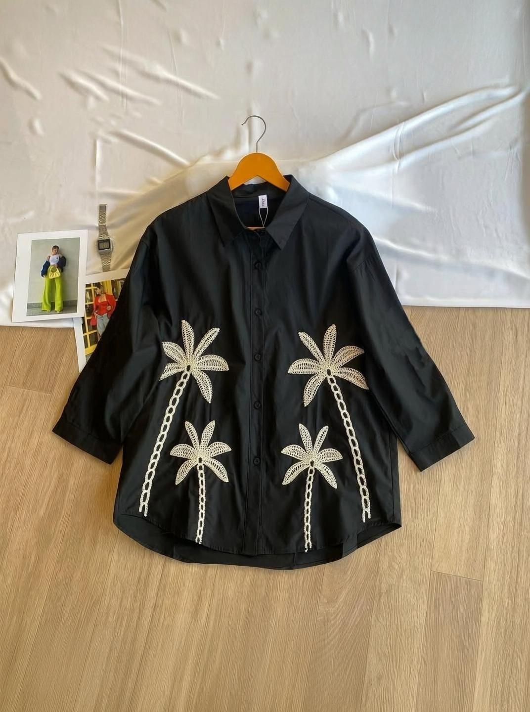 pfab Women Oversized Fit Embroidered Curved Collar Casual Shirt-picture-27