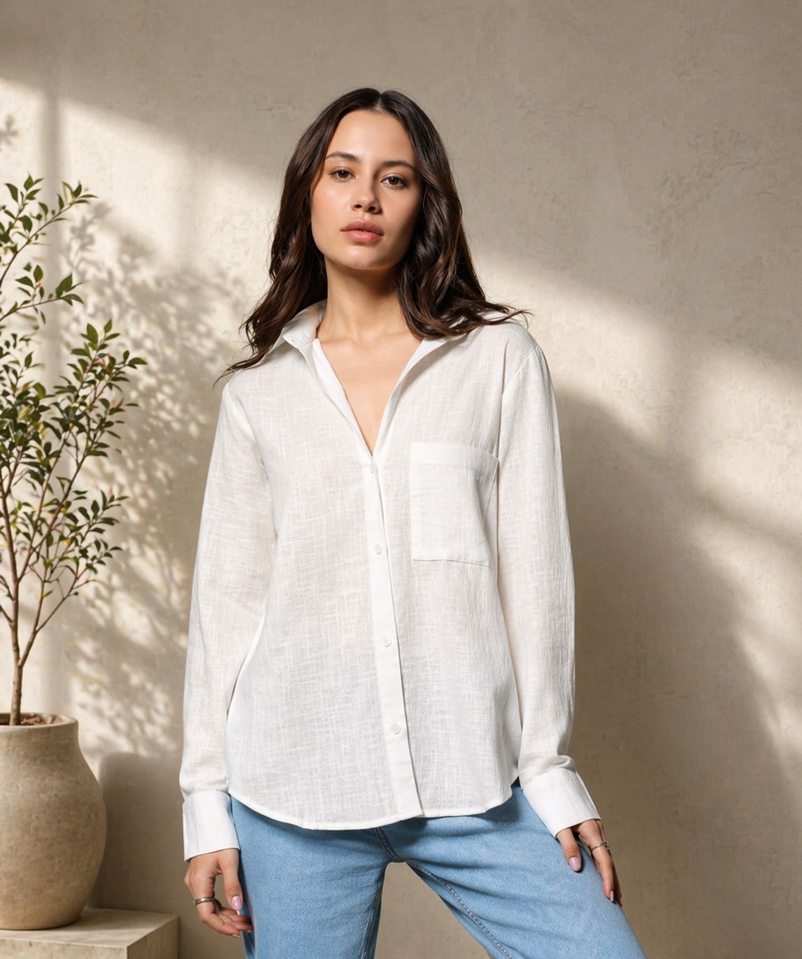 metronaut Women Boxy Fit Washed Double Collar Casual Shirt-picture-15