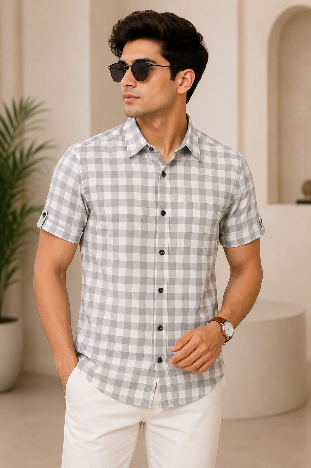 killer Men Regular Fit Checkered Mandarin Collar Casual Shirt-picture-17