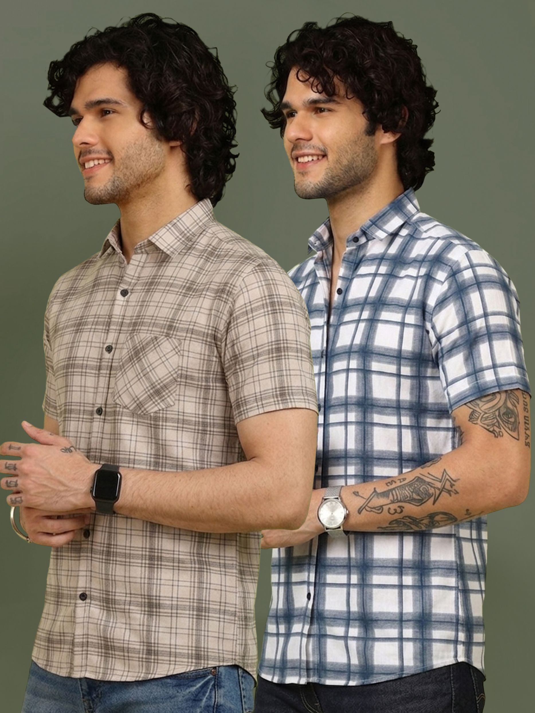 metronaut Men Regular Fit Checkered Spread Collar Casual Shirt-picture-24