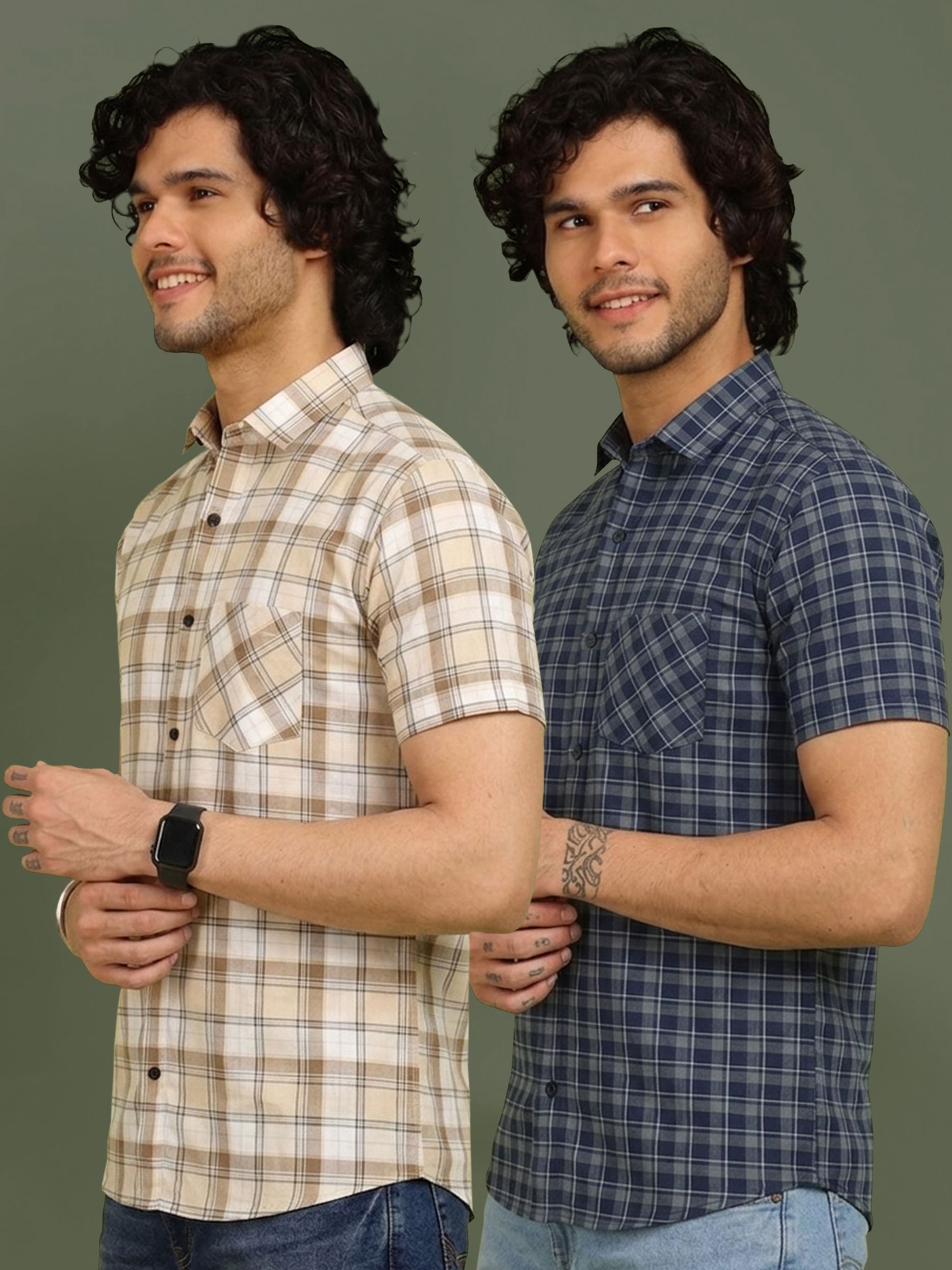 metronaut Men Regular Fit Checkered Spread Collar Casual Shirt-picture-23