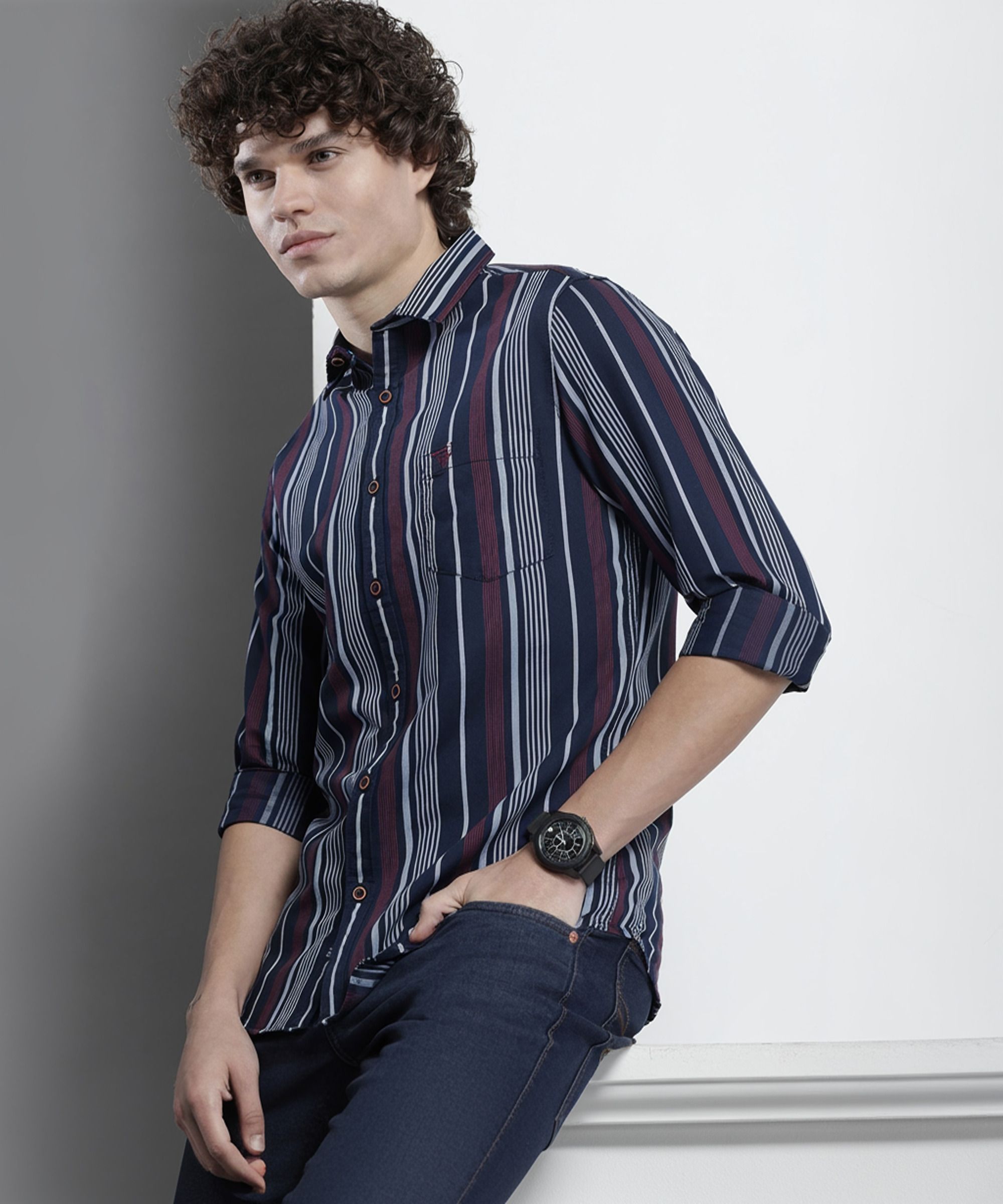 the indian garage co. Men Regular Fit Striped Casual Shirt-picture-12