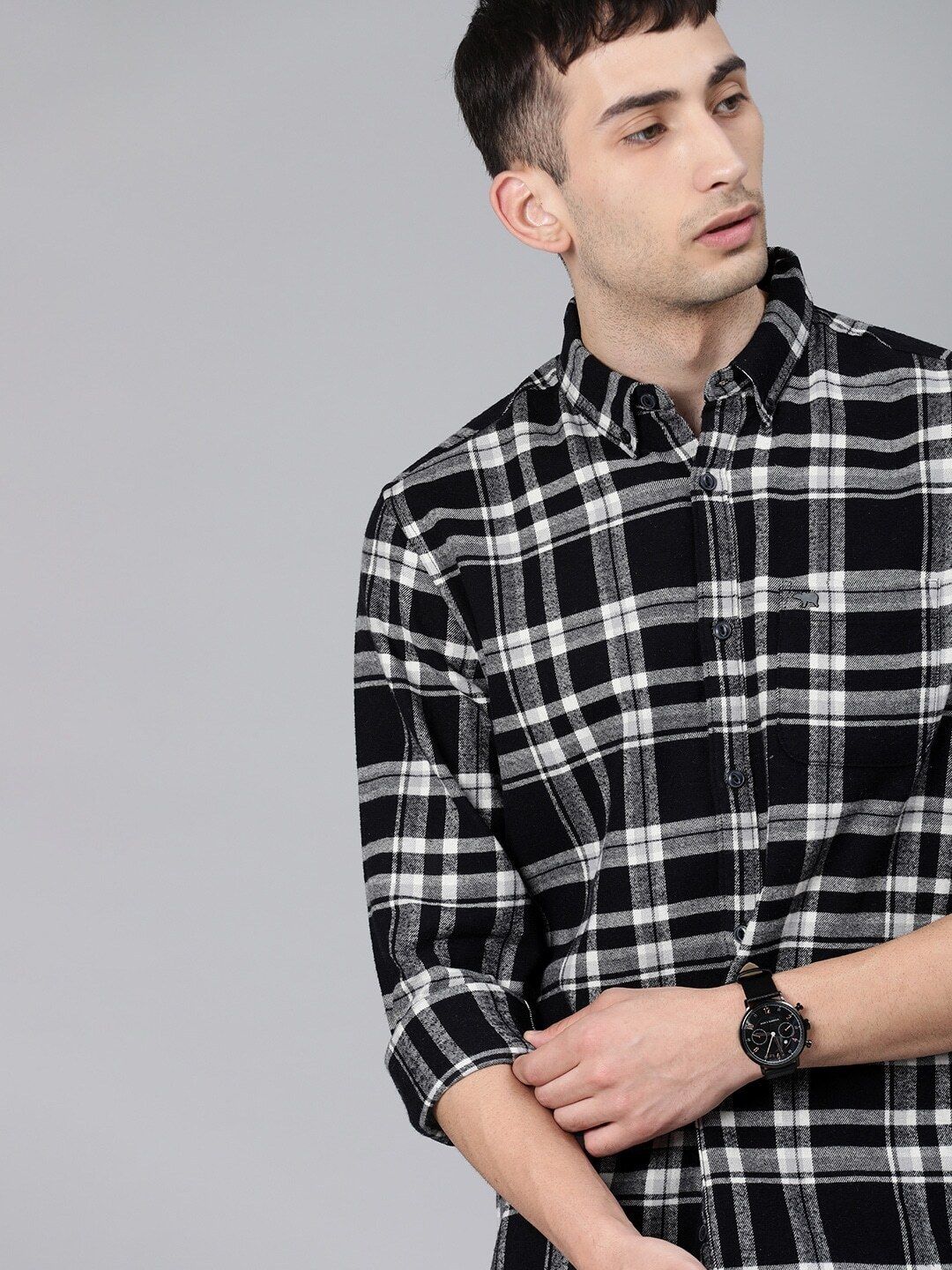 Men Slim Fit Checkered Button Down Collar Casual Shirt-image-45