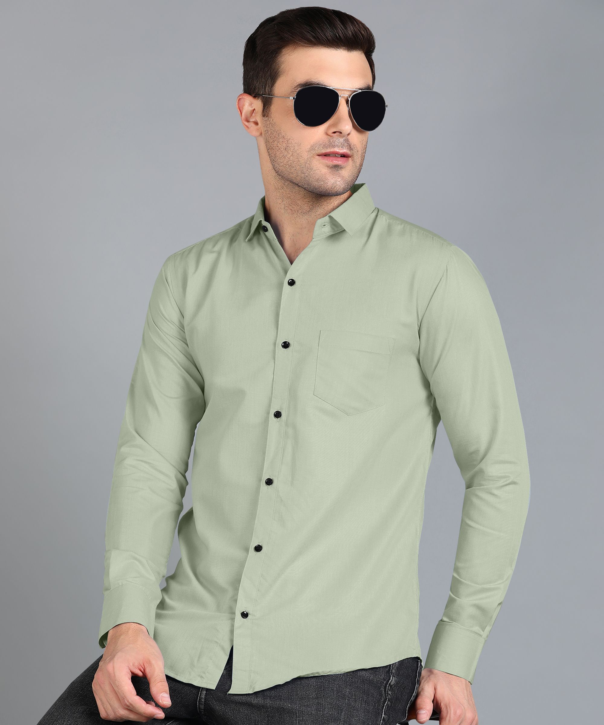 stoneberg Men Slim Fit Solid Spread Collar Casual Shirt-picture-28