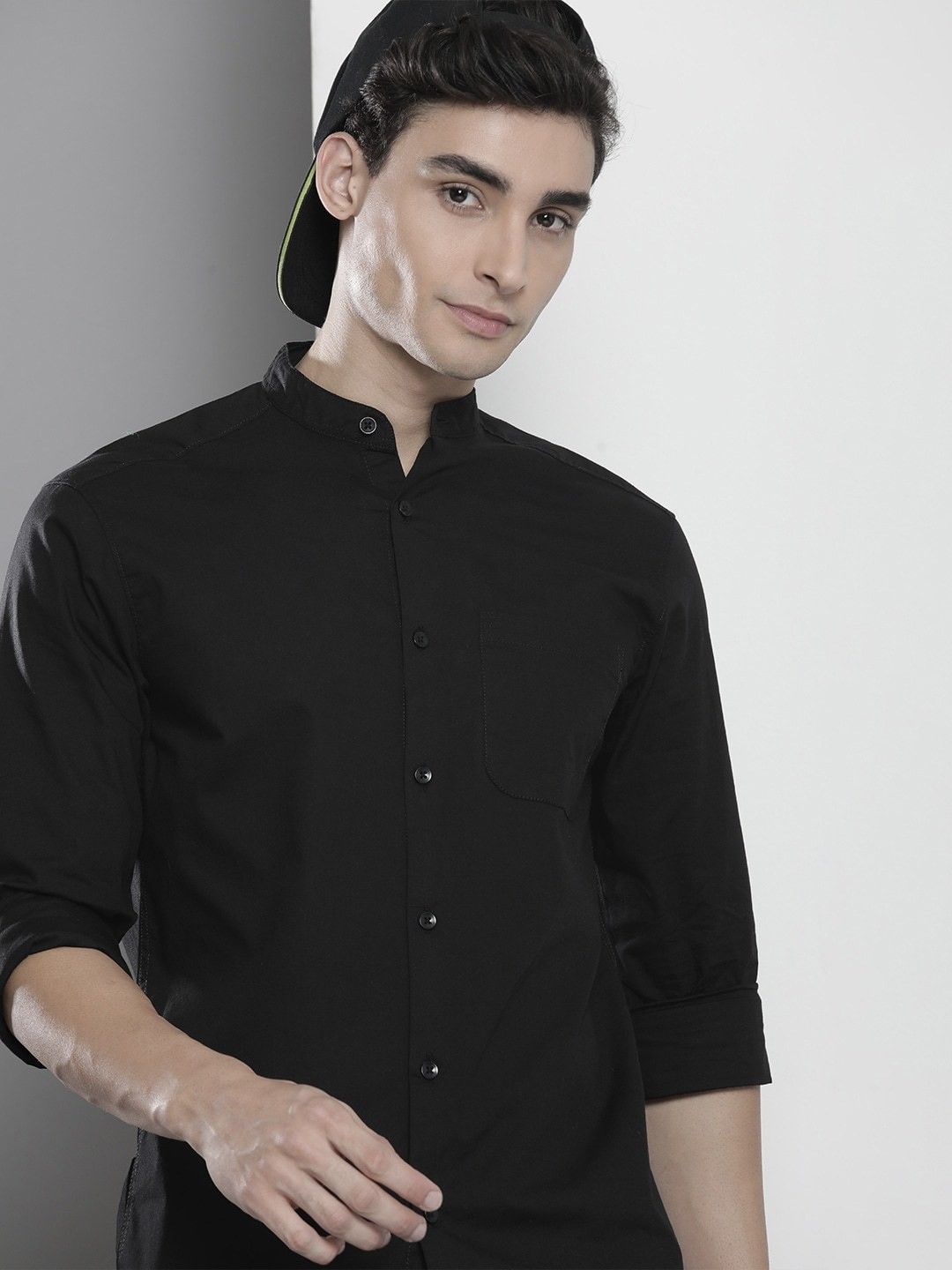 the indian garage co. Men Slim Fit Solid Mandarin Collar Casual Shirt-picture-29