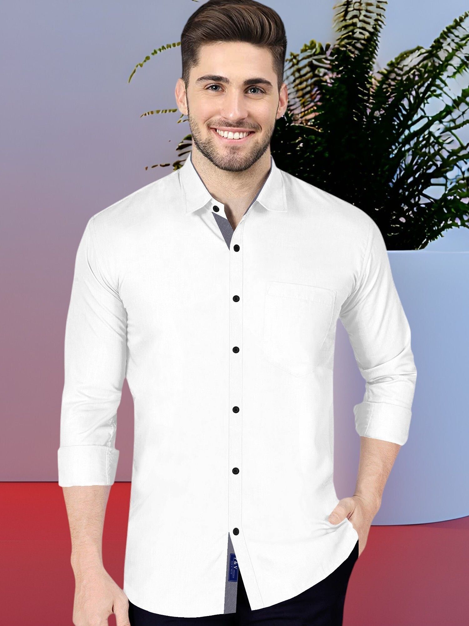 Men Regular Fit Solid Spread Collar Formal Shirt