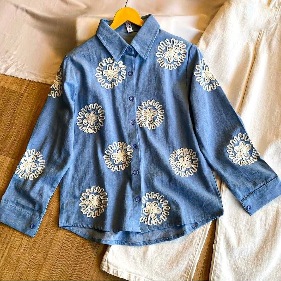Women Regular Fit Embroidered Button Down Collar Casual Shirt-image-49