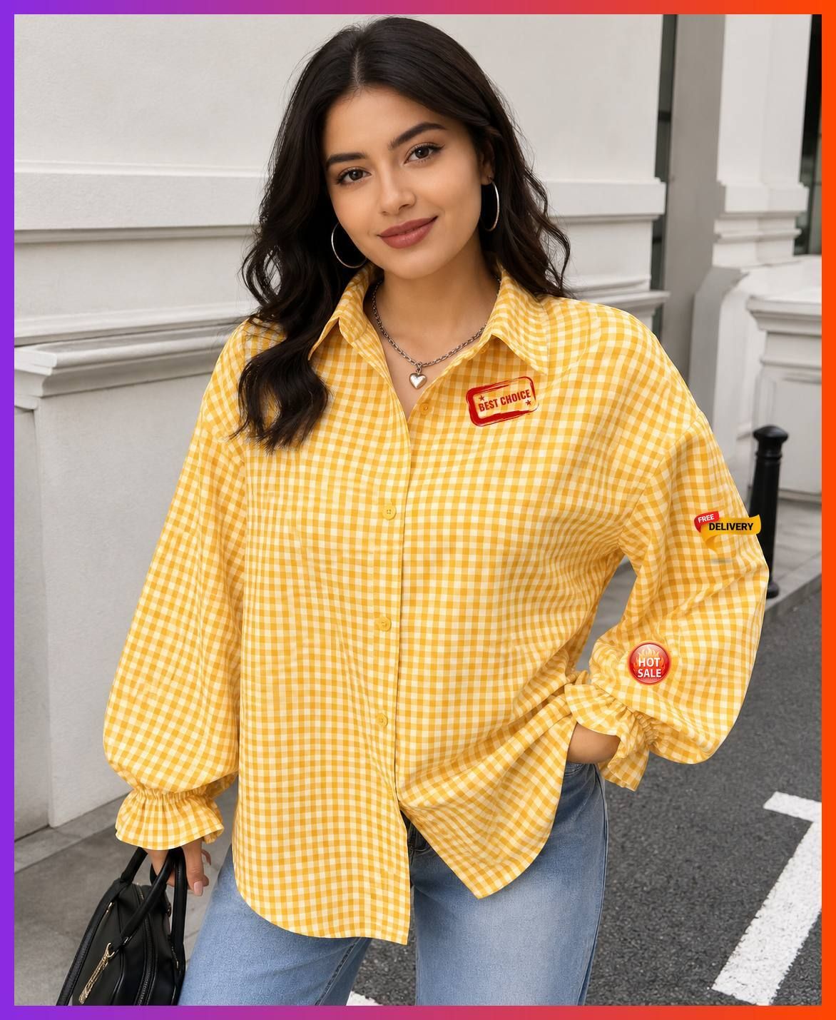 qtsy Women Comfort Fit Checkered Spread Collar Casual Shirt-picture-11