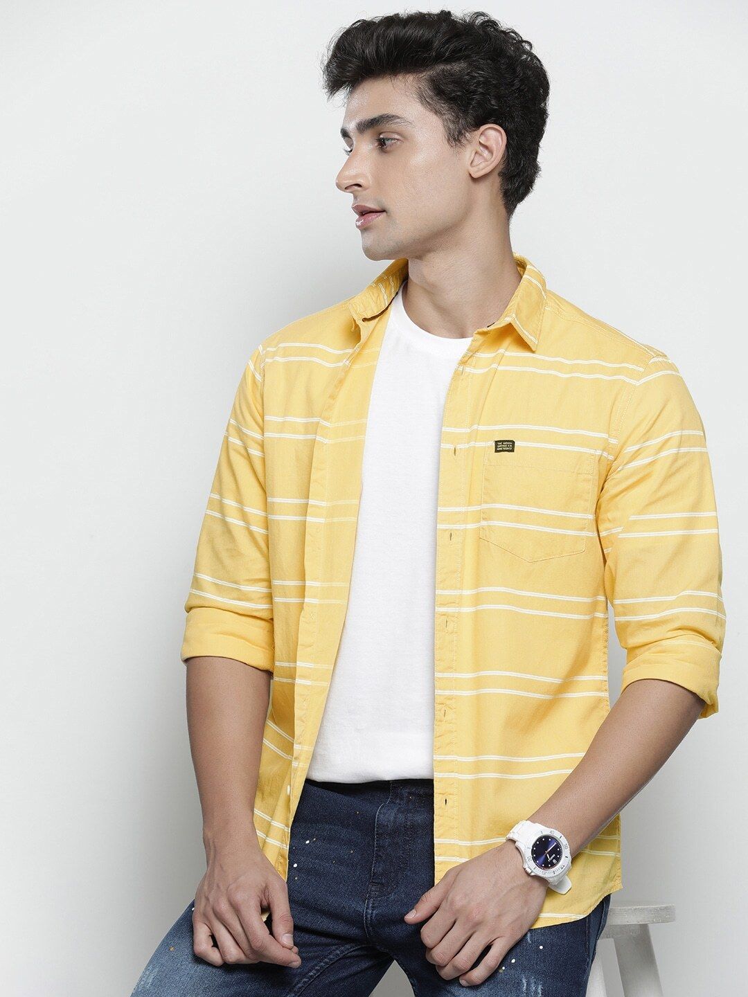 the indian garage co. Men Slim Fit Striped Spread Collar Casual Shirt-picture-17