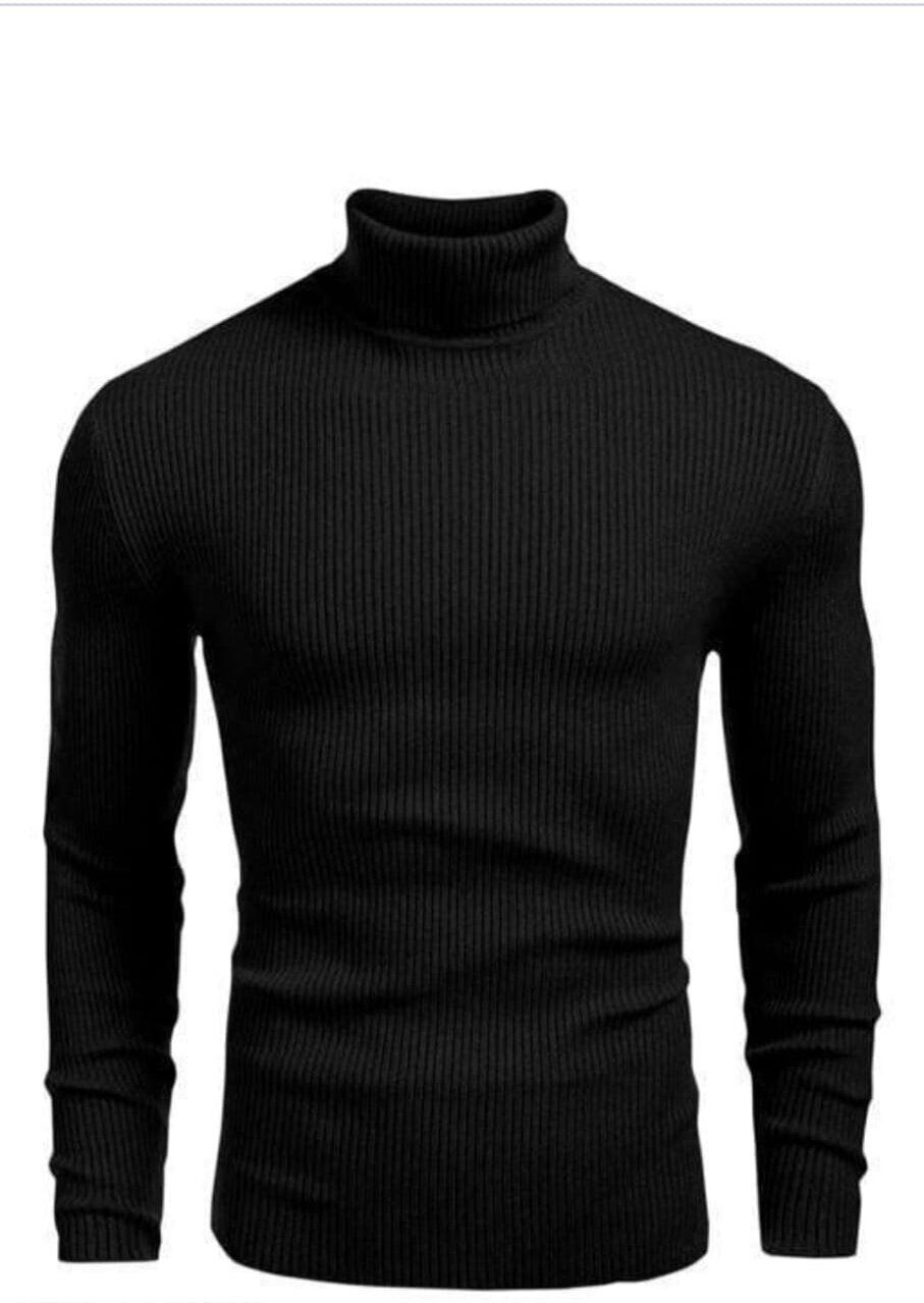 Men Solid Turtle Neck Black Sweater