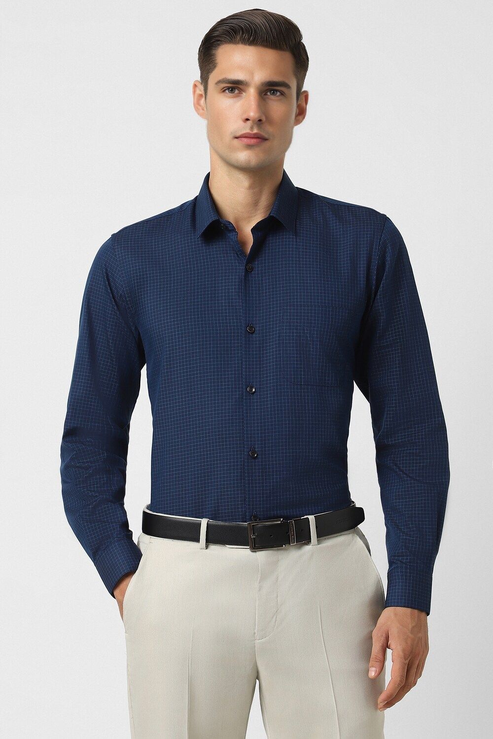 peter england Men Slim Fit Checkered Spread Collar Formal Shirt-picture-32