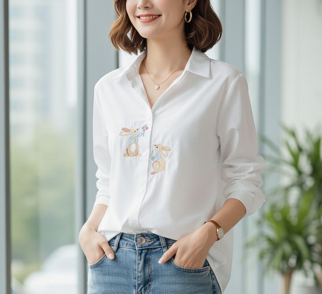Women Regular Fit Embroidered Spread Collar Casual Shirt-image-40
