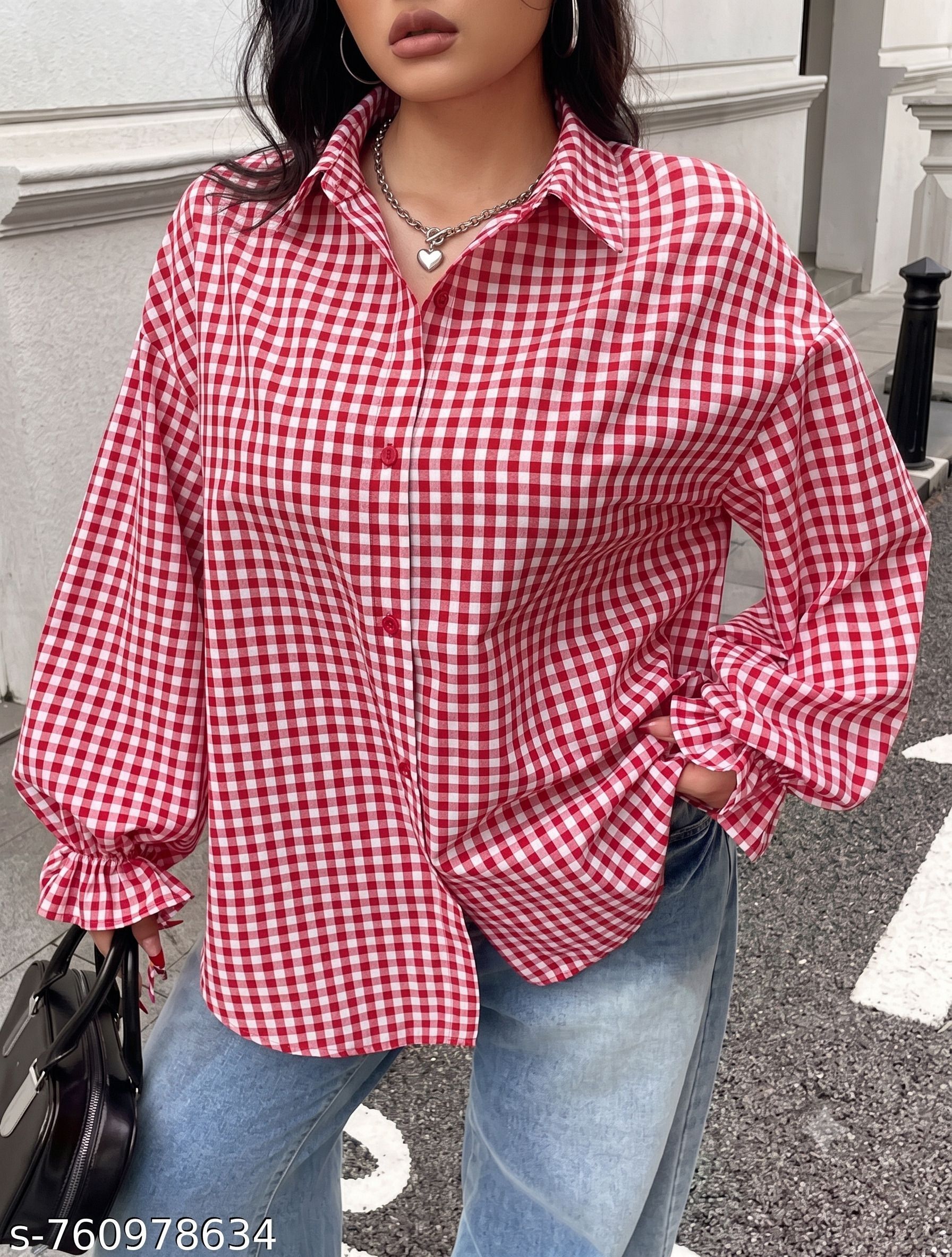 modthread Women Comfort Fit Checkered Spread Collar Casual Shirt-picture-18