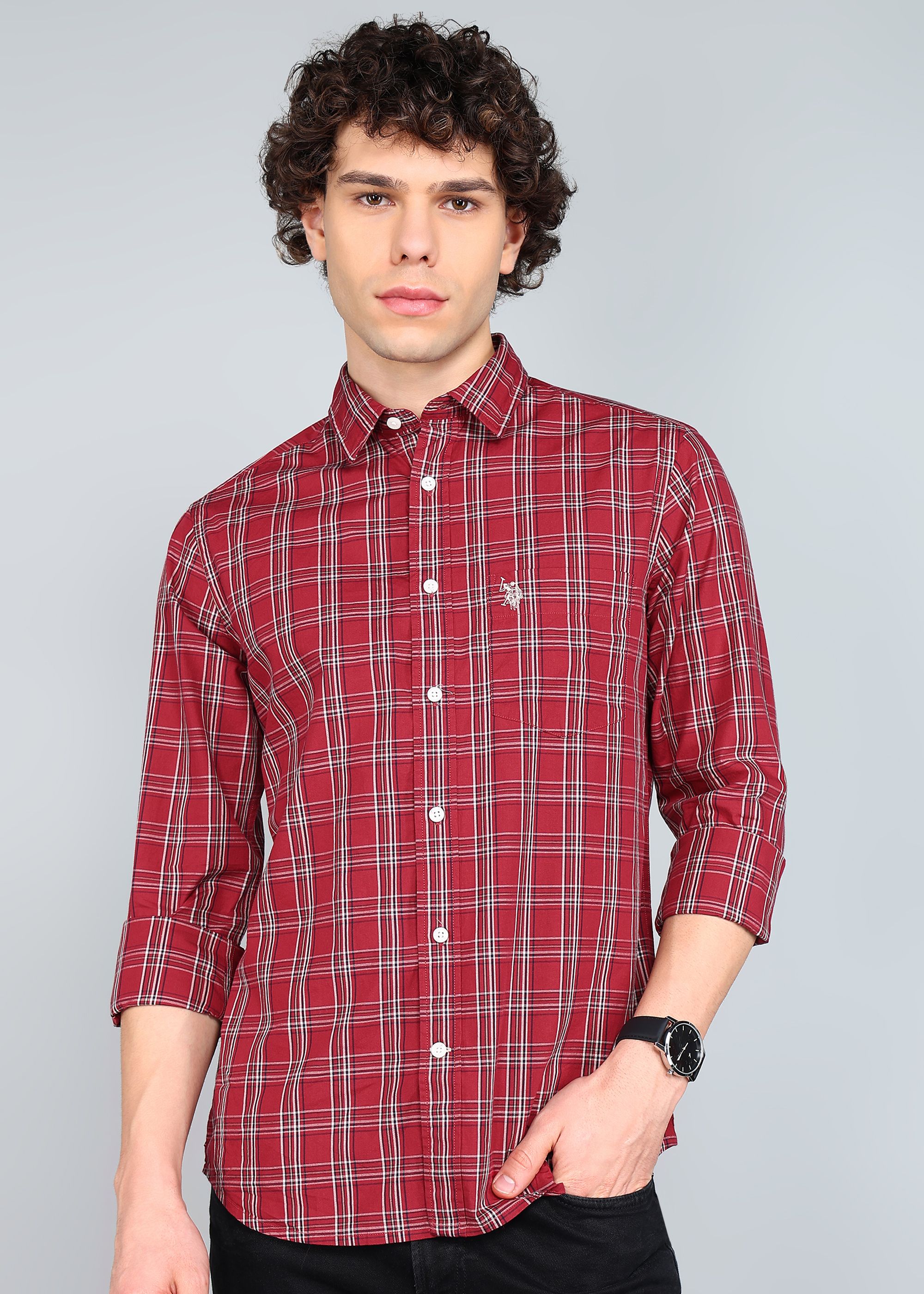 u.s. polo assn. Men Regular Fit Checkered Cut Away Collar Casual Shirt-picture-17