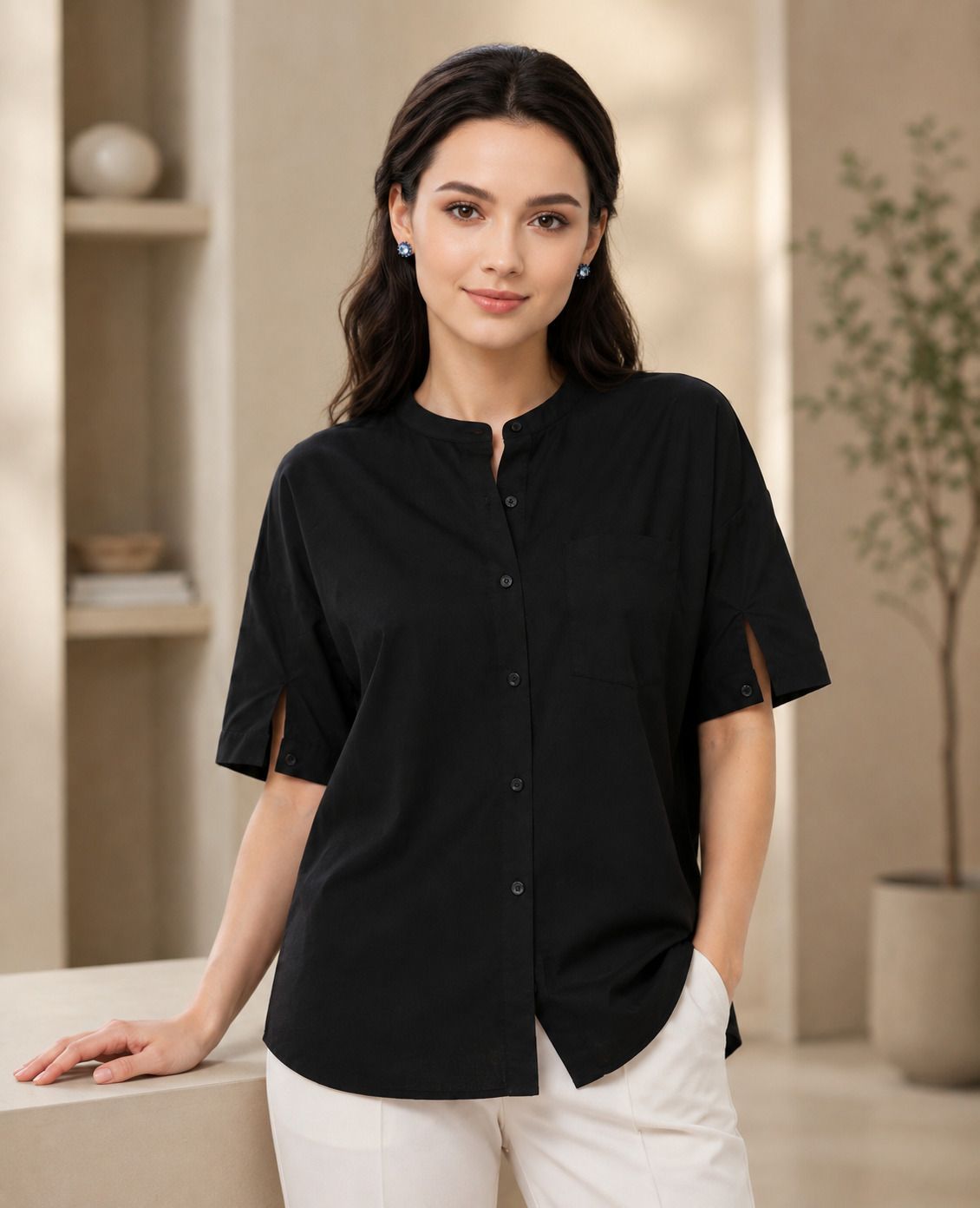 tinz Women Regular Fit Solid Cut Away Collar Casual Shirt-picture-49