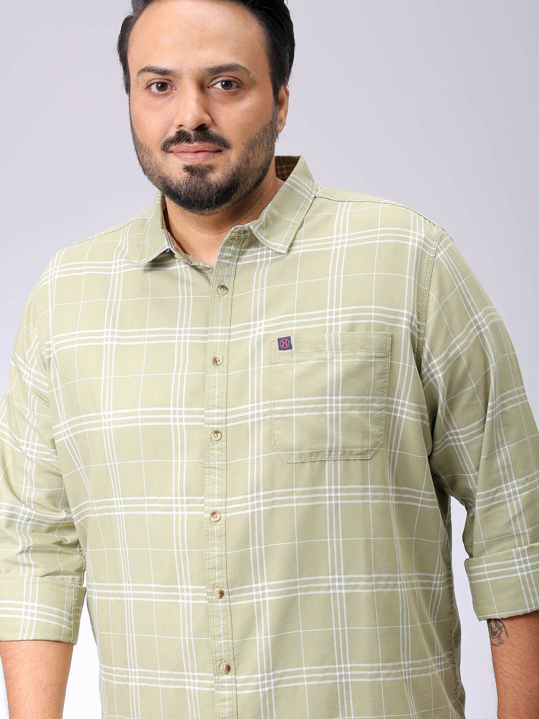 hardsoda Men Regular Fit Checkered Cut Away Collar Casual Shirt-picture-15