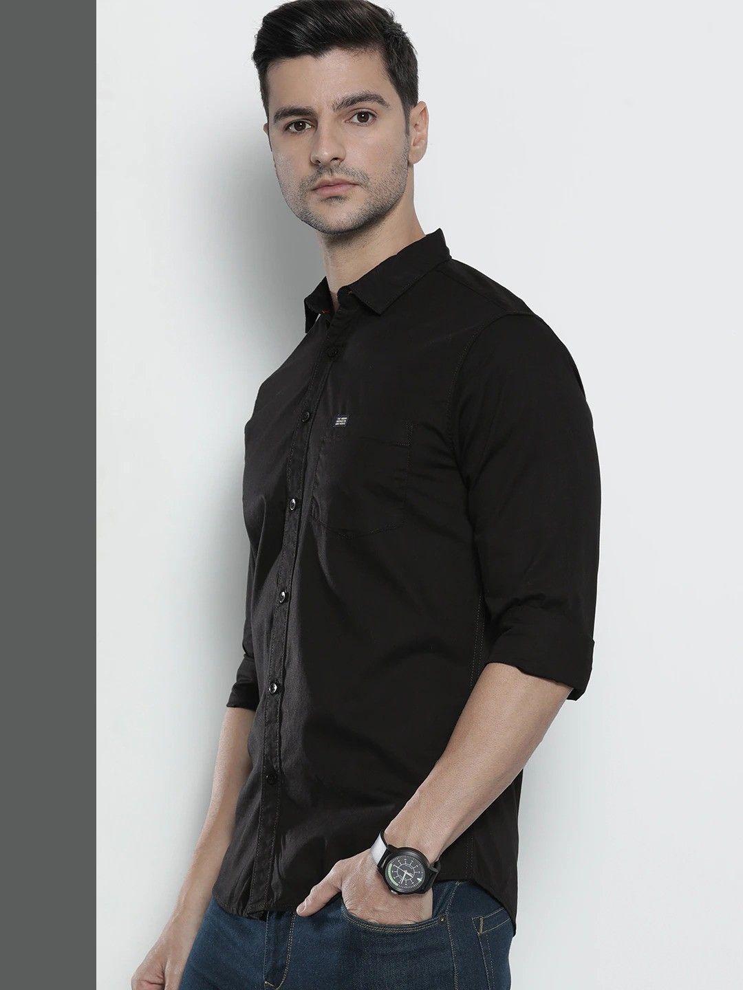 the indian garage co. Men Slim Fit Solid Spread Collar Casual Shirt-picture-33