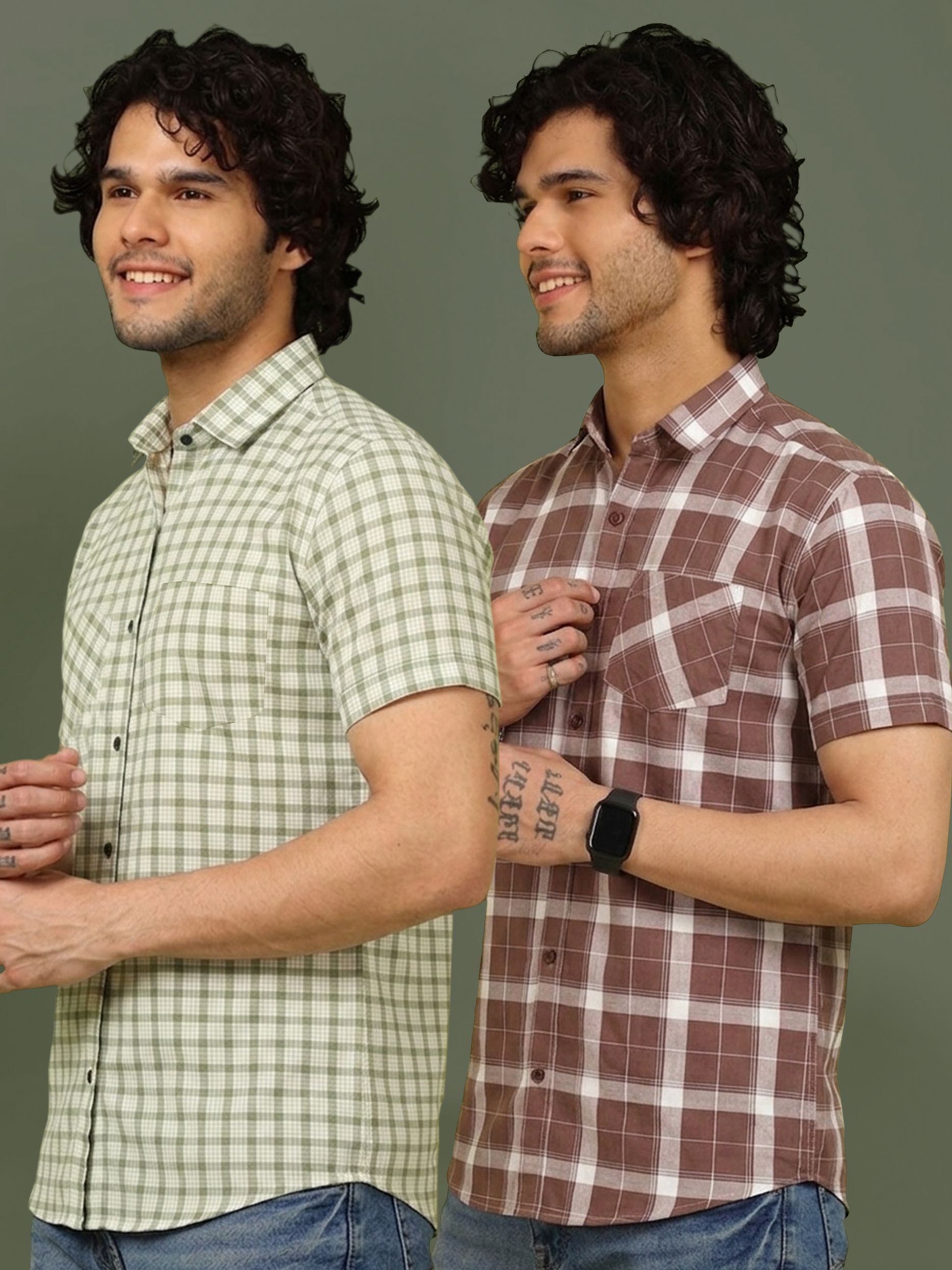 metronaut Men Regular Fit Checkered Spread Collar Casual Shirt-picture-31