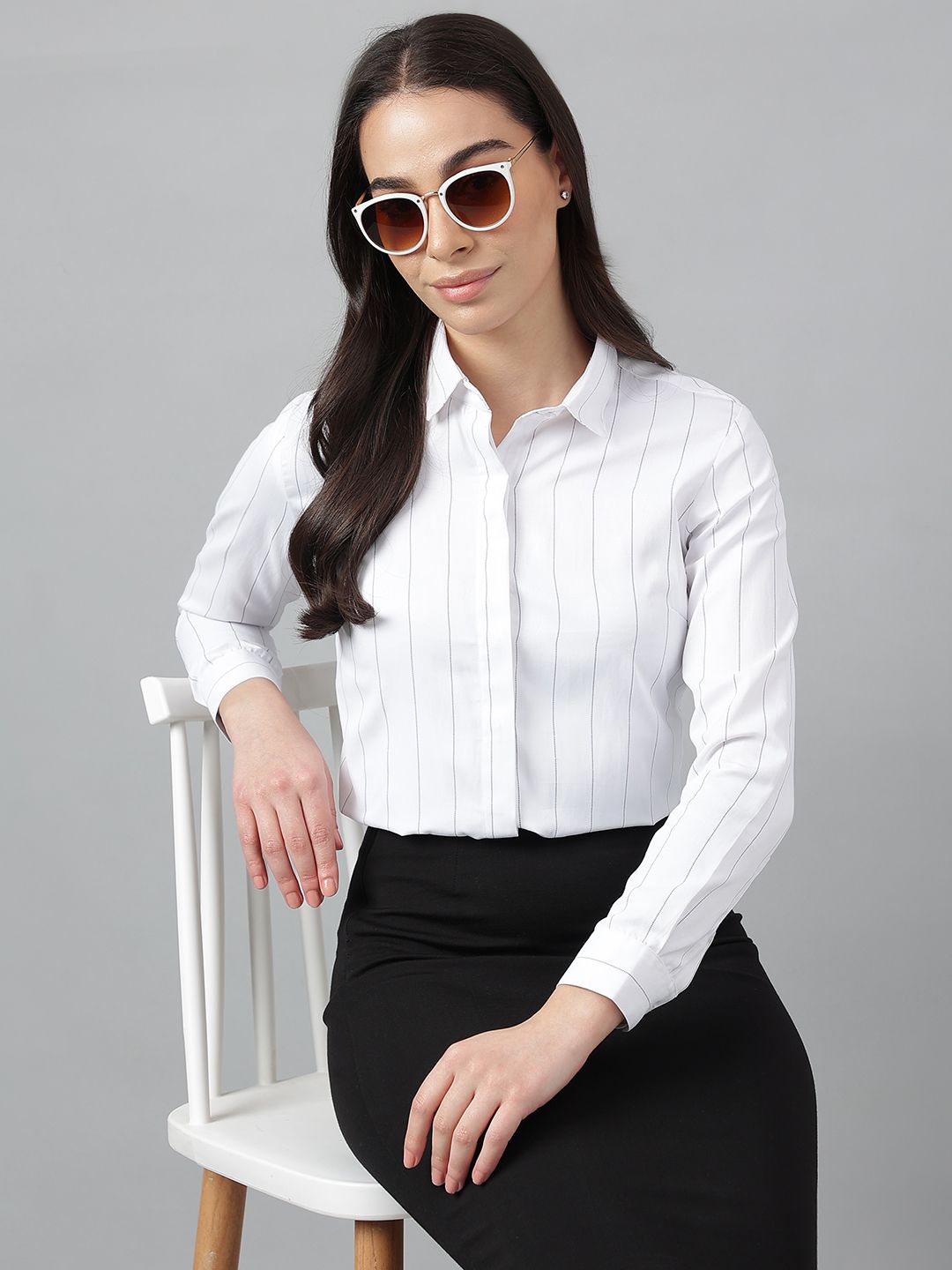 english navy Women Regular Fit Striped Spread Collar Formal Shirt-picture-15