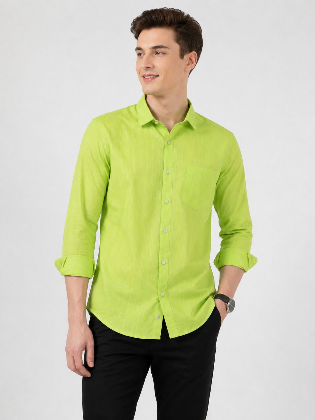 Men Tailored Fit Solid Spread Collar Casual Shirt-image-36